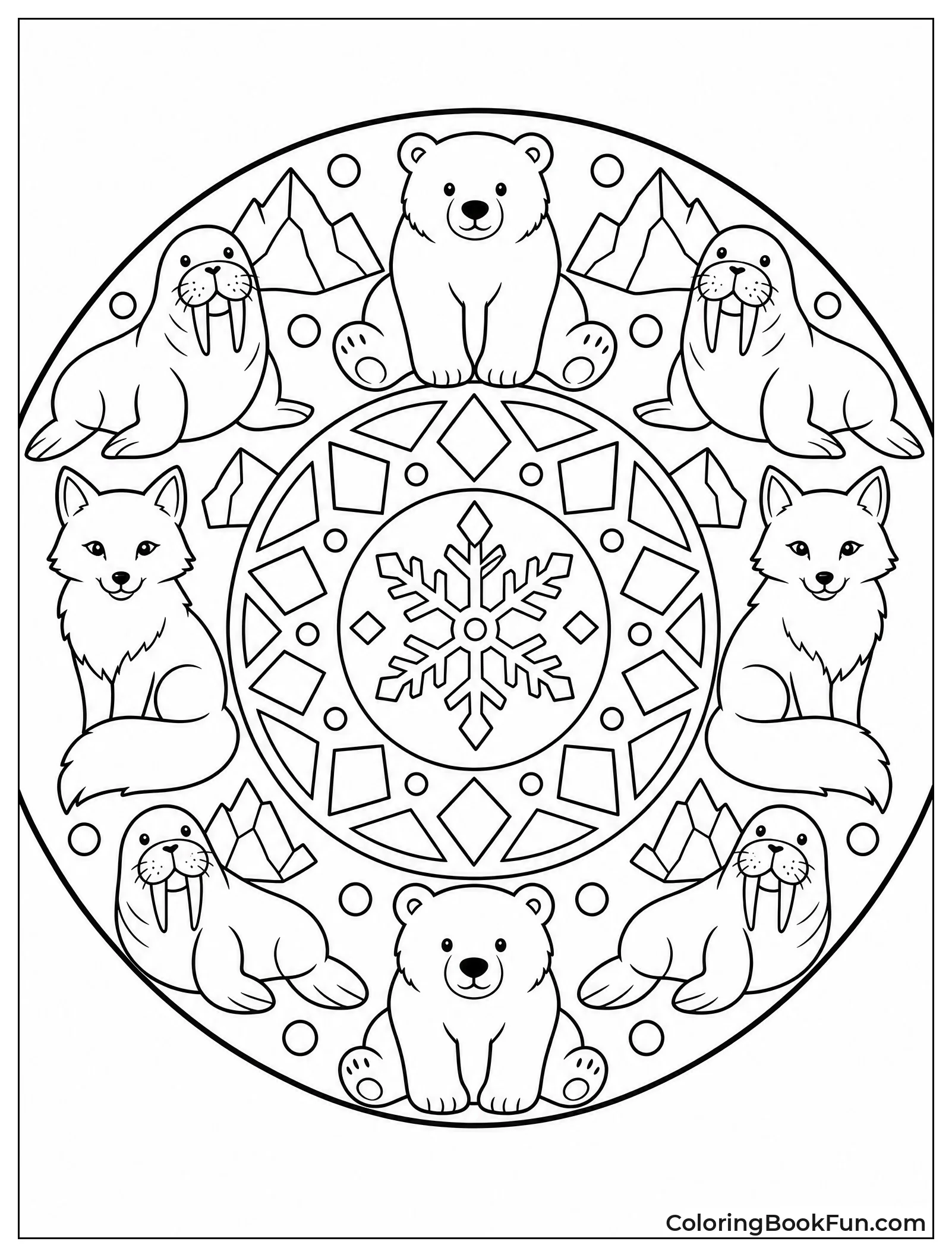 Mandala with Bear Fox and Walrus