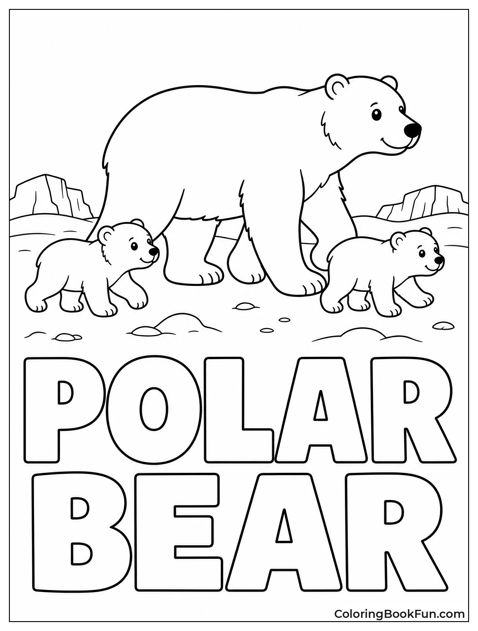 Mother Bear Walking with Cubs