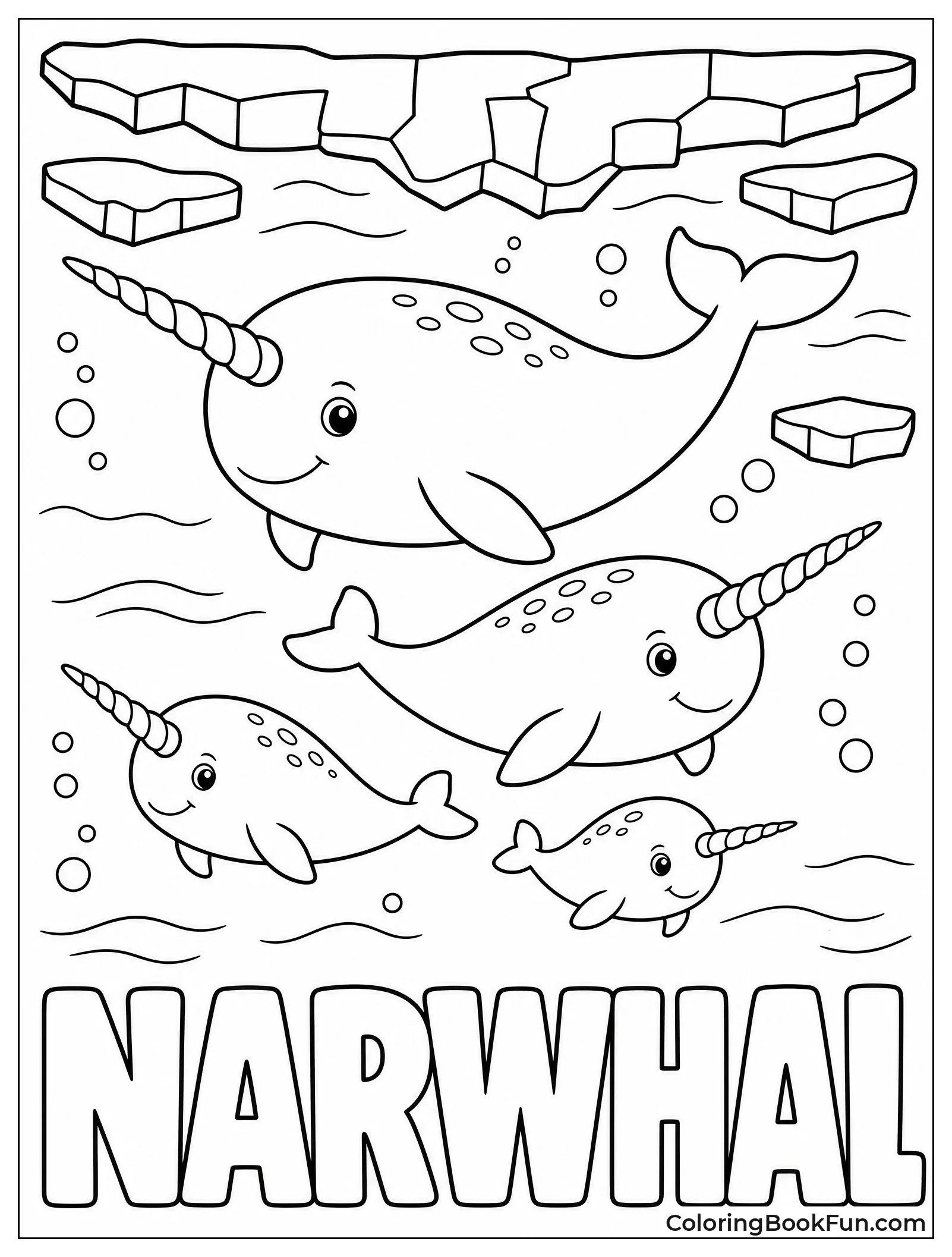 Narwhals Swimming under Ice Together