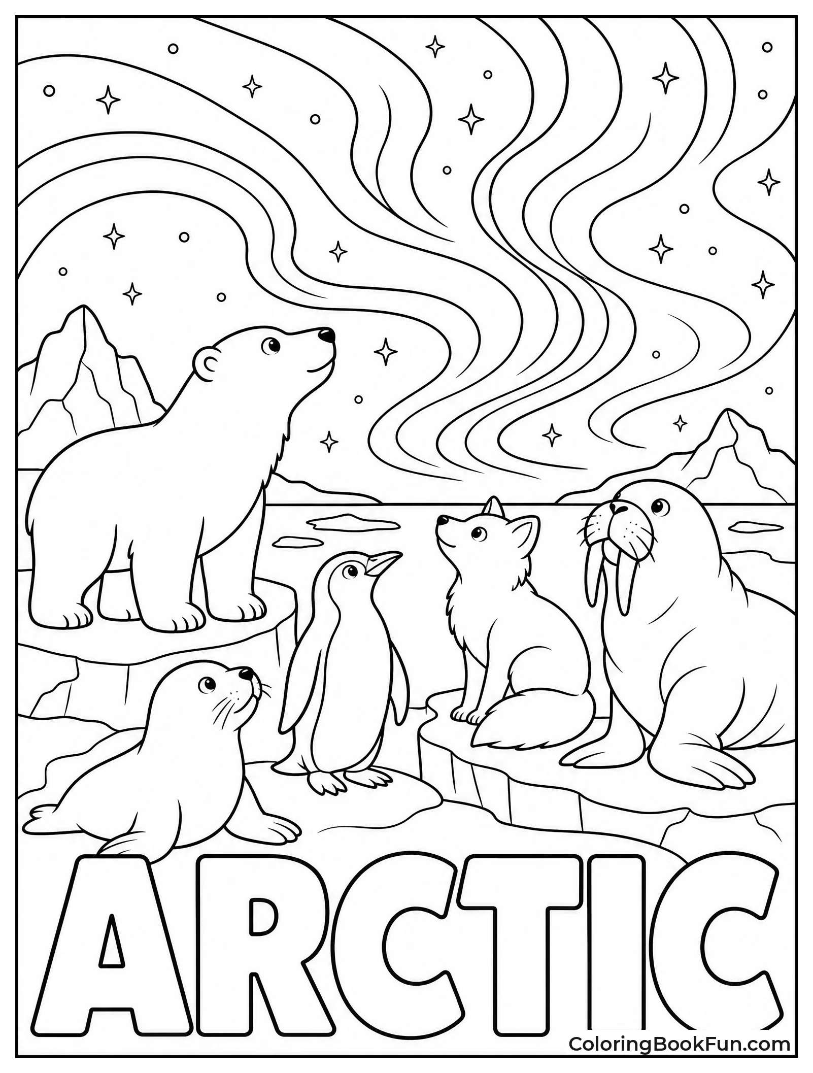 Animals Watching Aurora in Sky