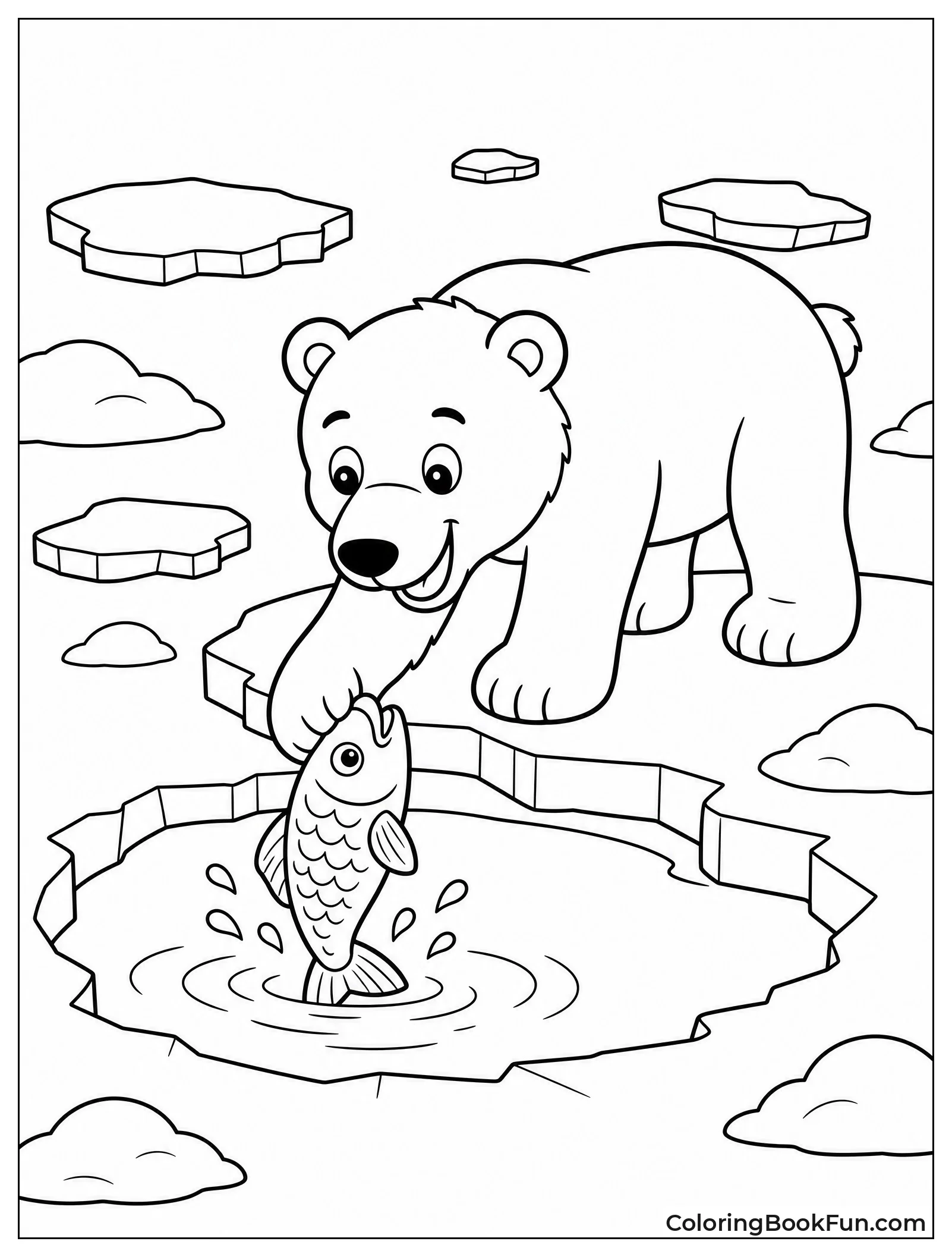 Bear Catching Fish at Ice Hole