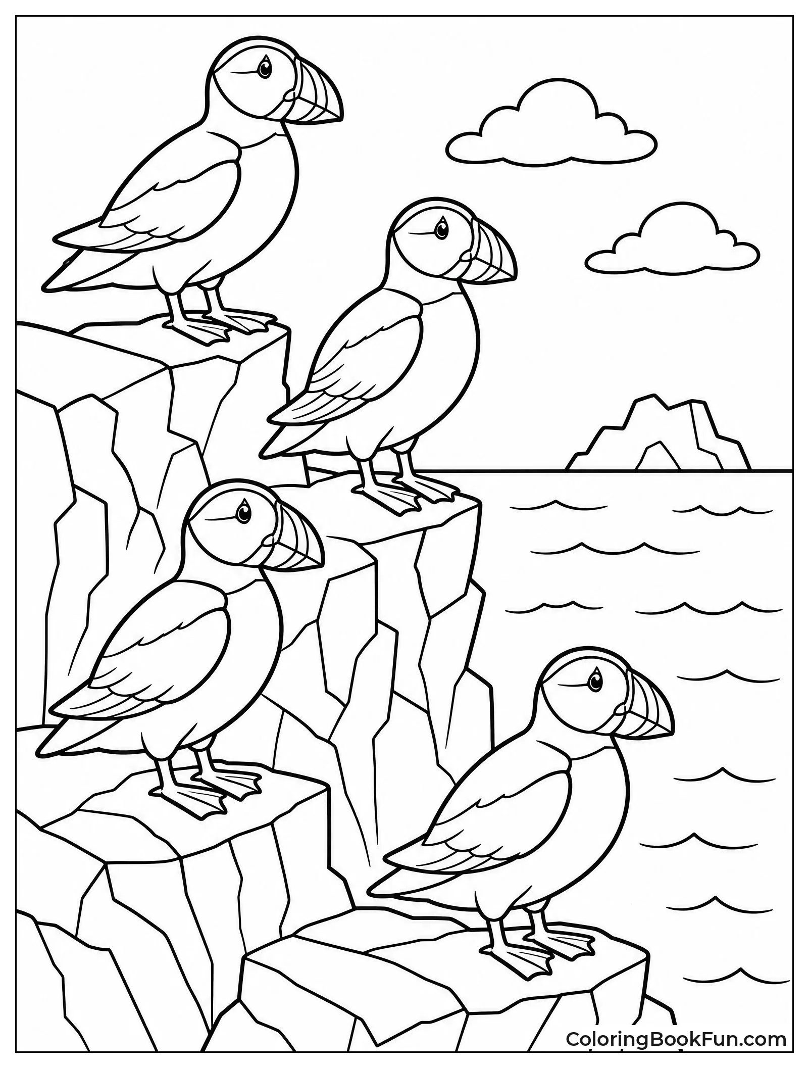 Puffins Perched on Rocky Cliff