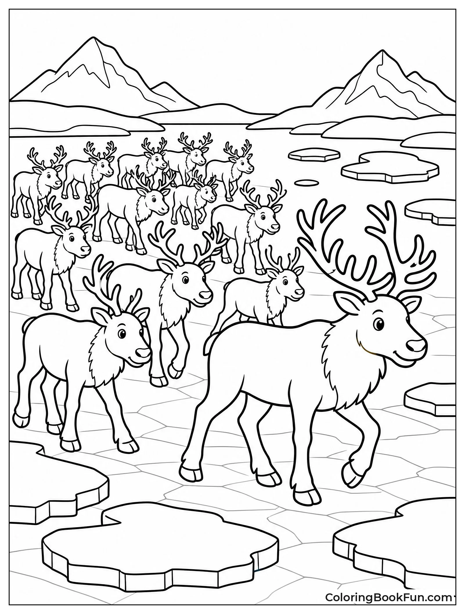 Herd of Reindeer Crossing River