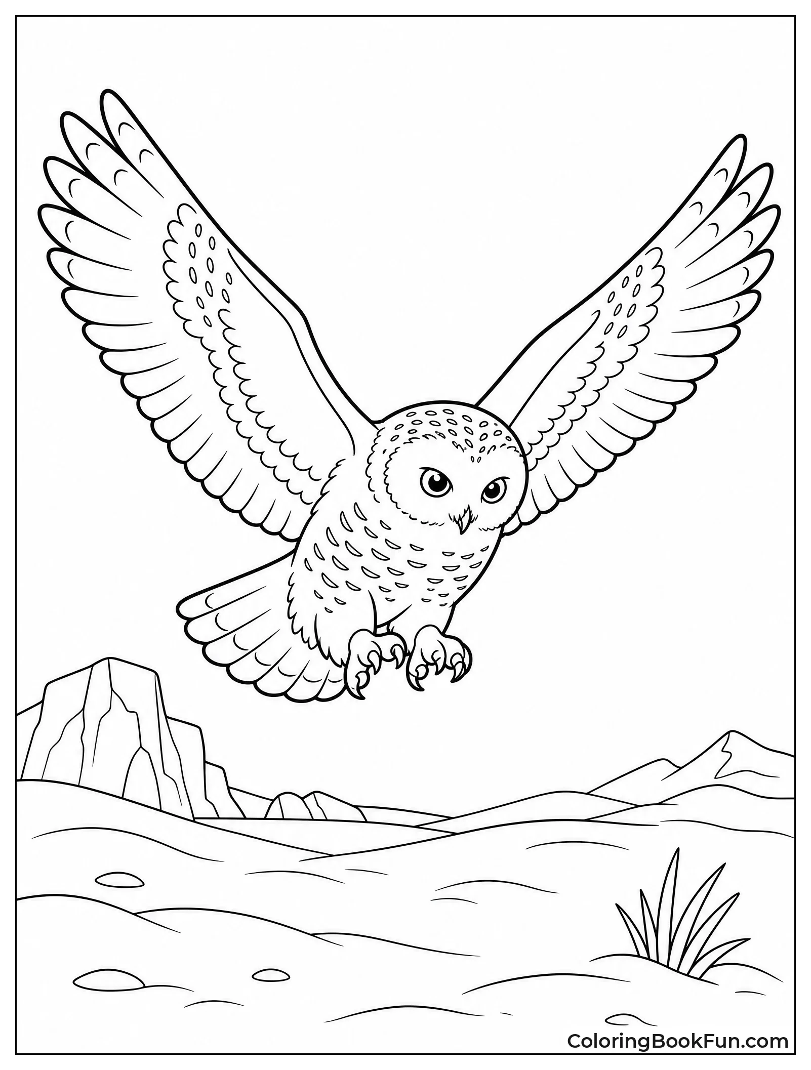 Owl Flying over Snowy Land