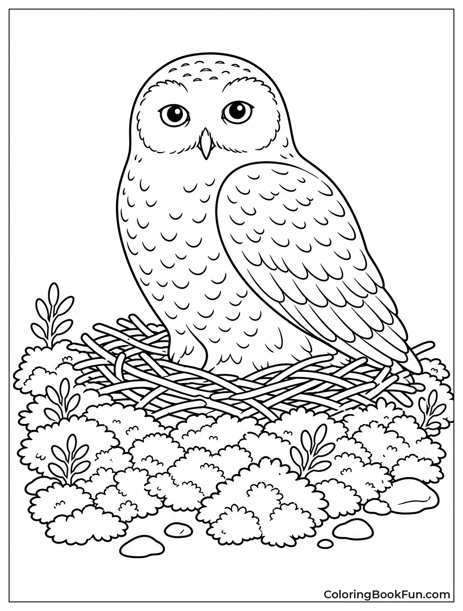Owl Sitting on Nest in Tundra