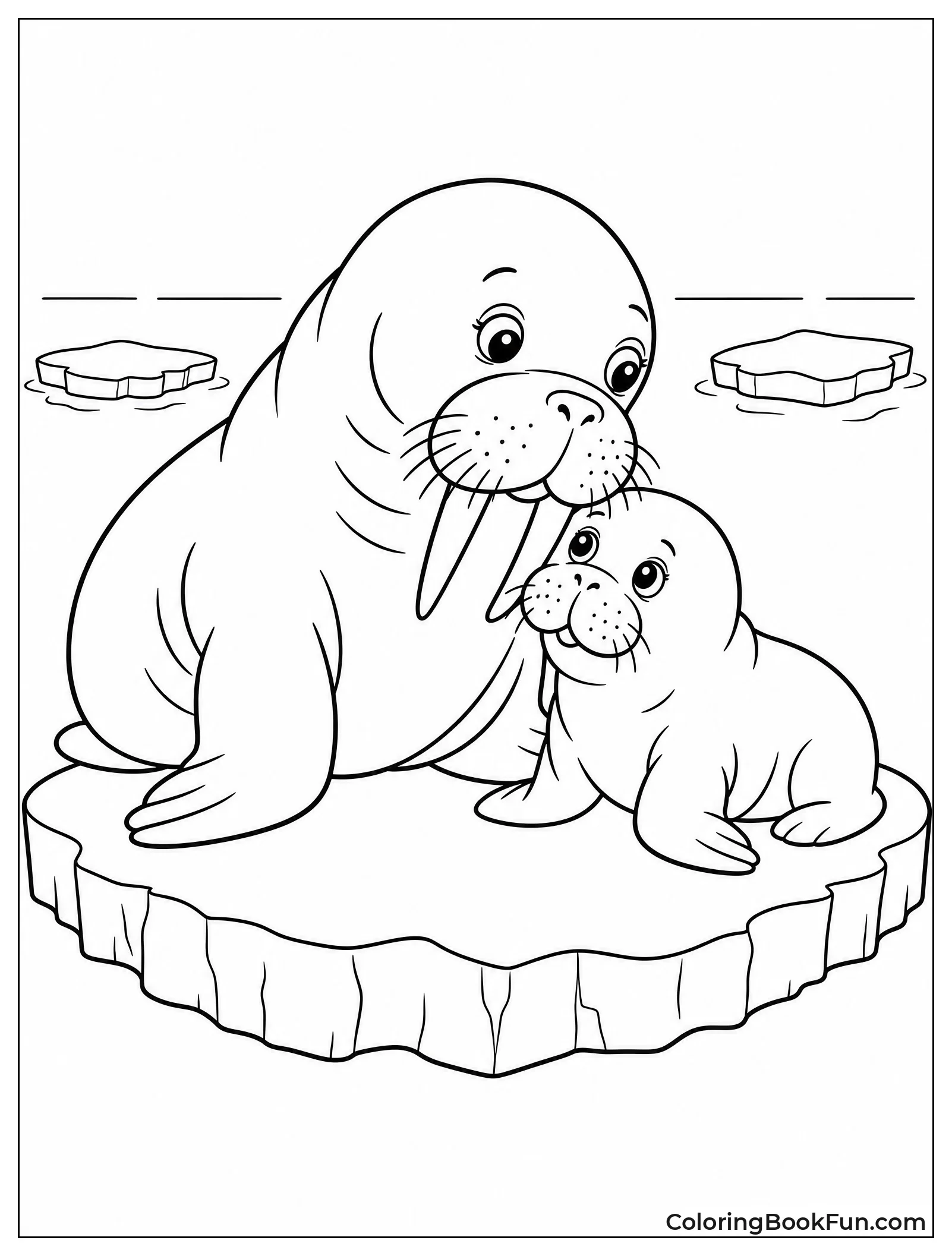 Mother Walrus Nudging Her Calf