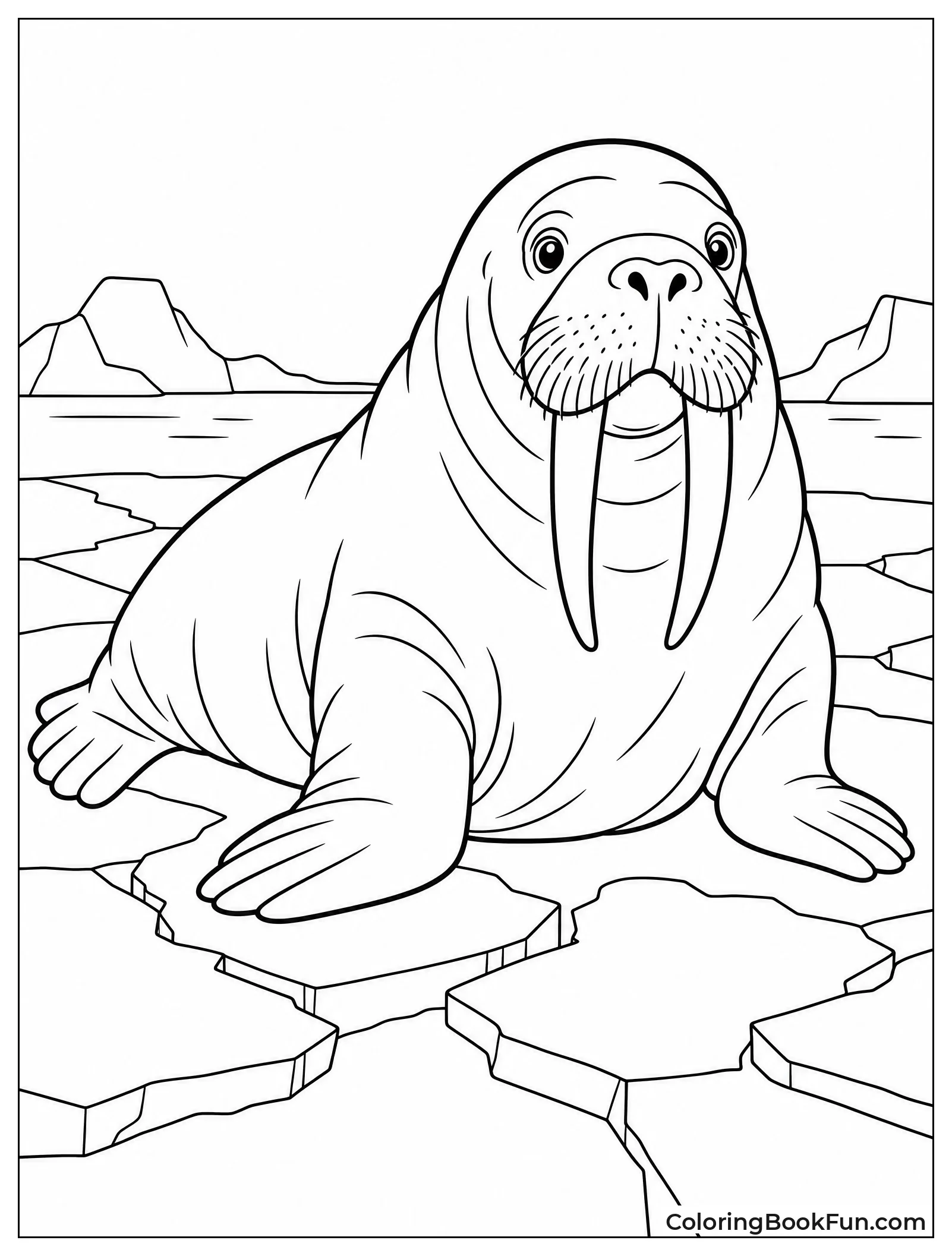 Walrus Resting on Cracked Ice