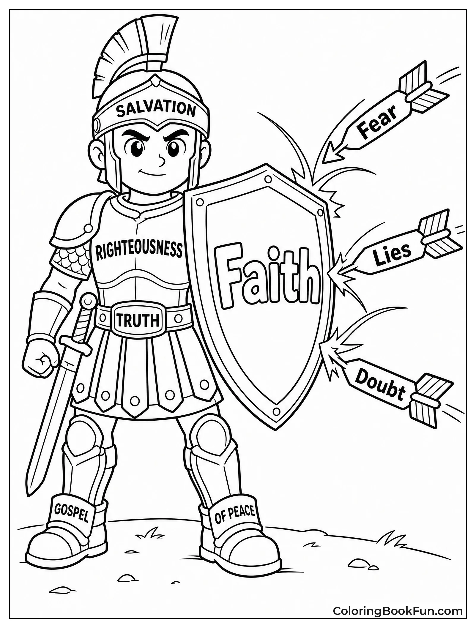 Knight Blocking Evil Arrows with Shield