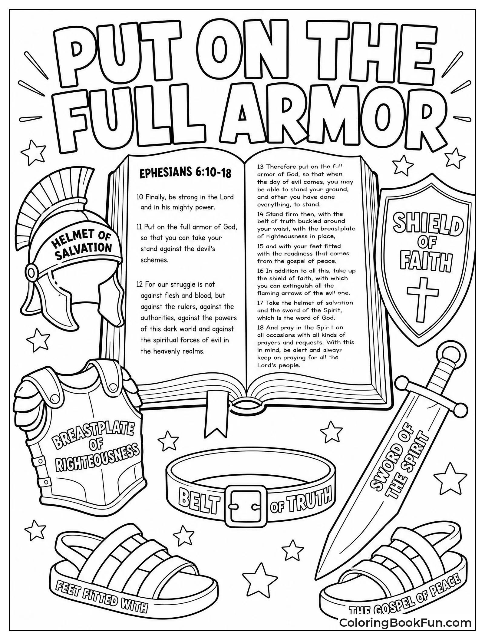 Open Bible with Armor Verses