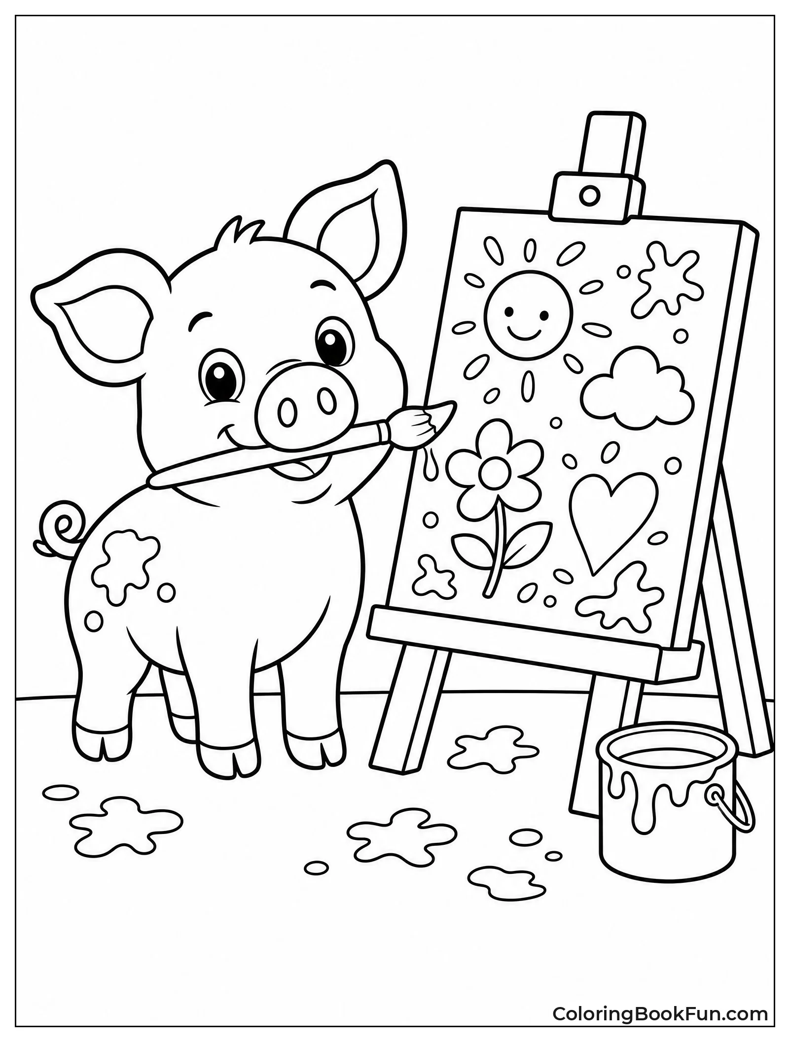 Artist Piggy Holding Paintbrush
