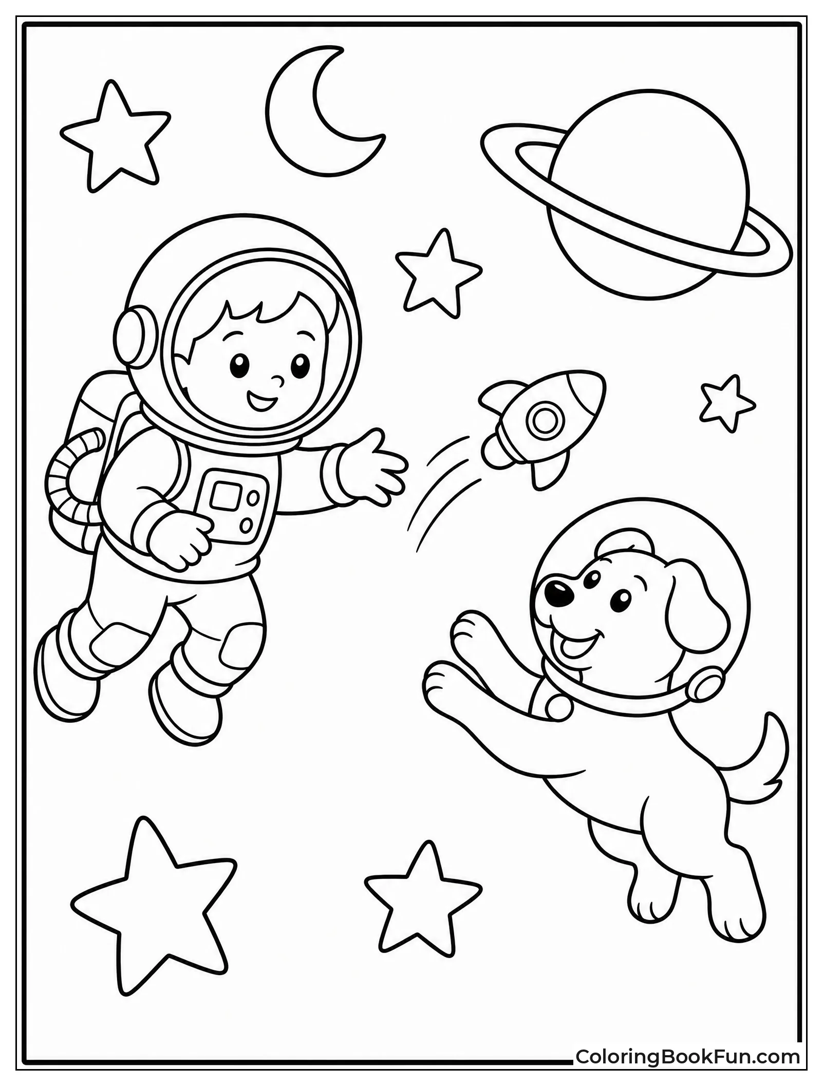 Astronaut Playing Fetch with Space Dog