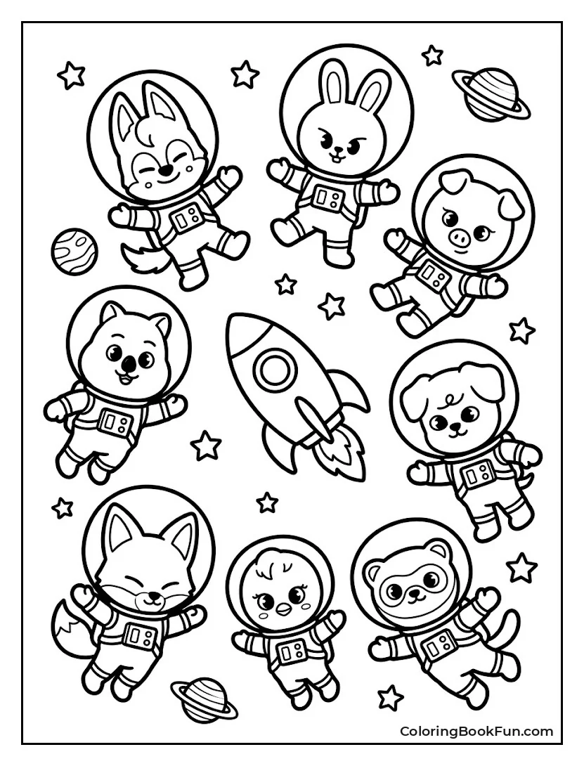 Mascots in Chunky Spacesuits Floating Together