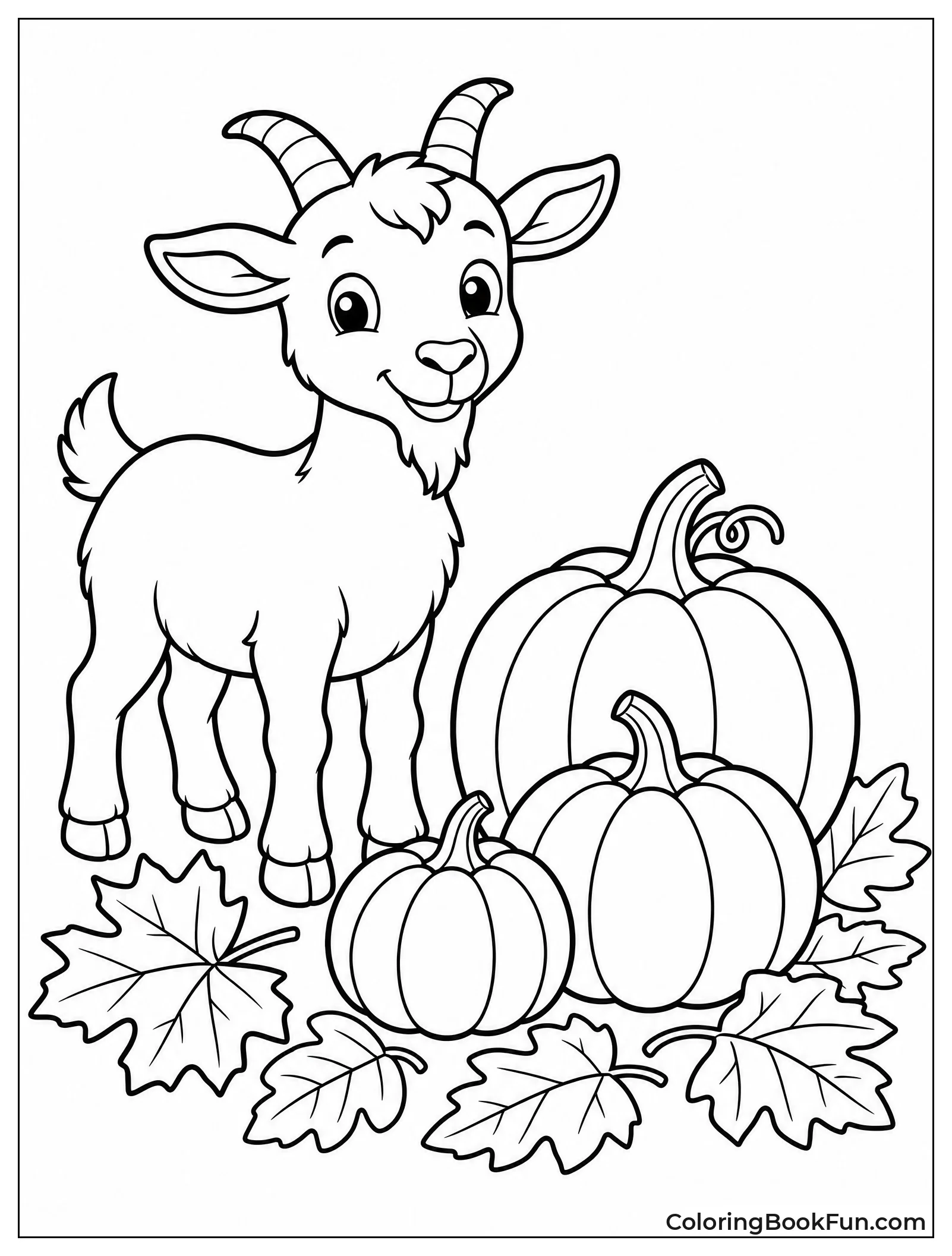 Goat With Autumn Pumpkins