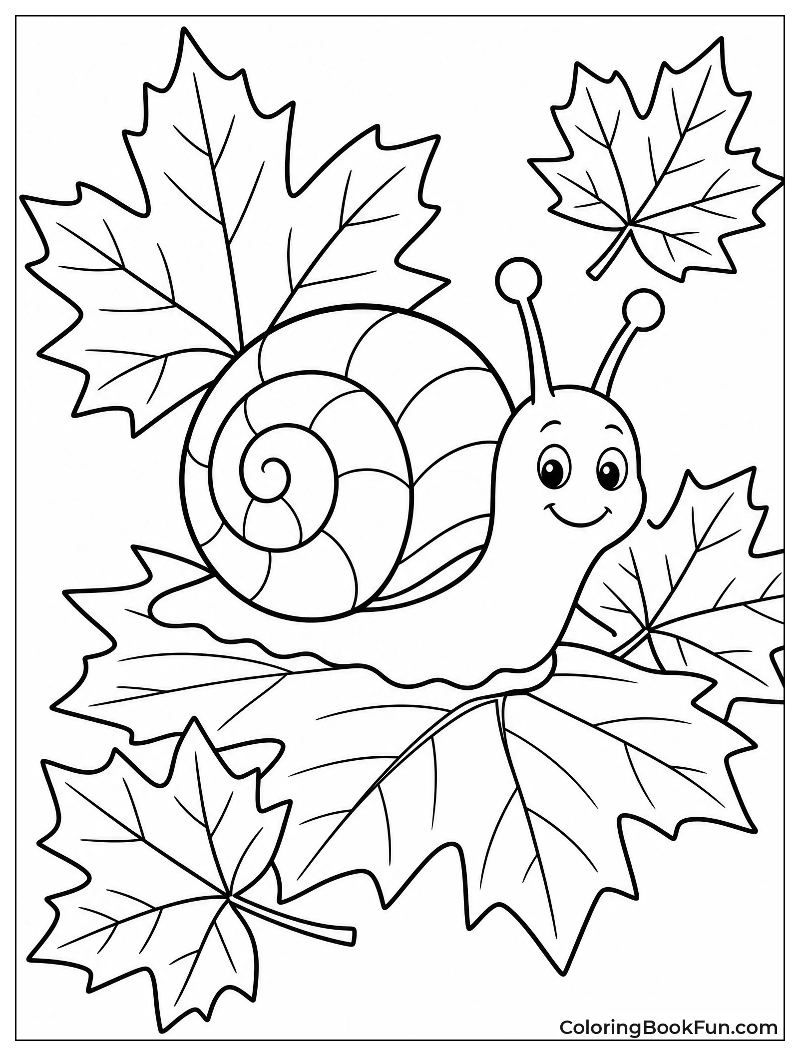 Snail Crawls Over Autumn Leaves