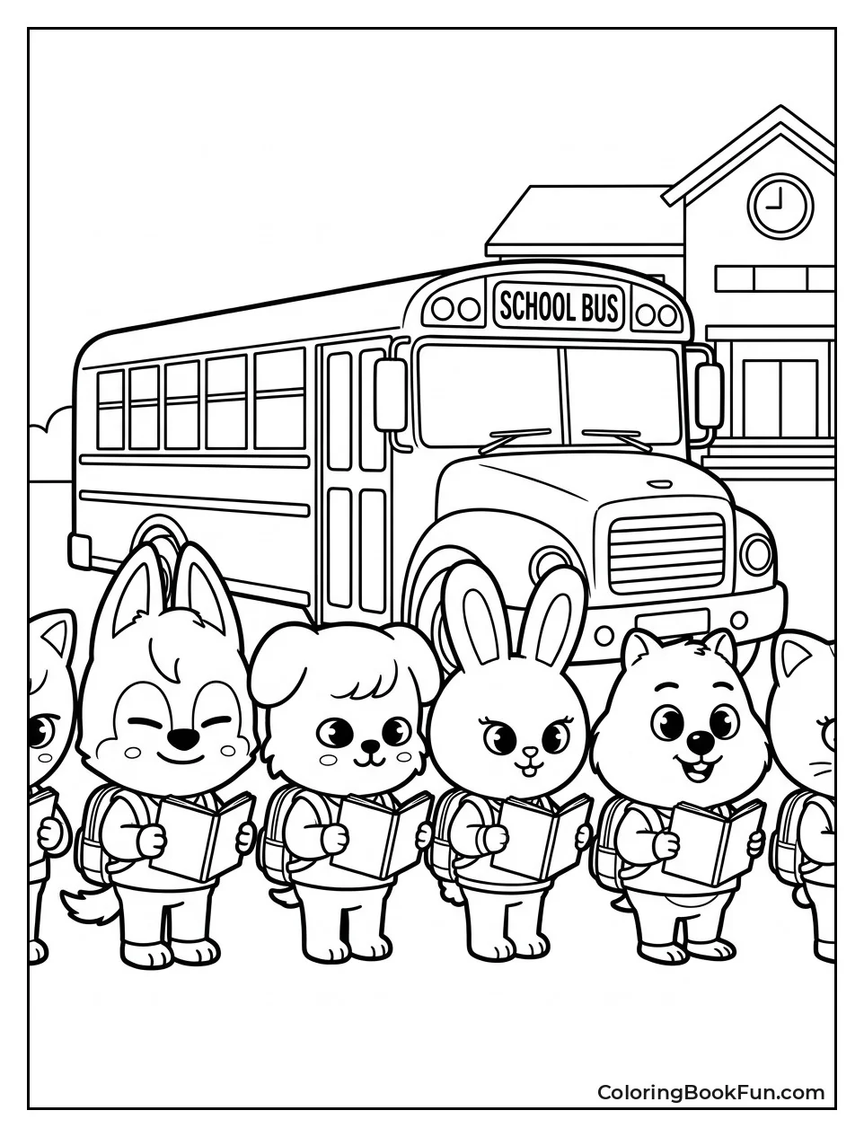Mascots with Backpacks Waiting for School Bus