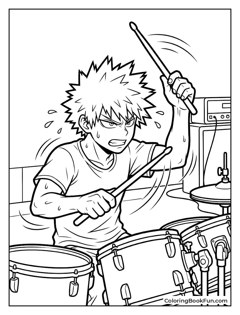 Bakugo Playing Drums with Energy