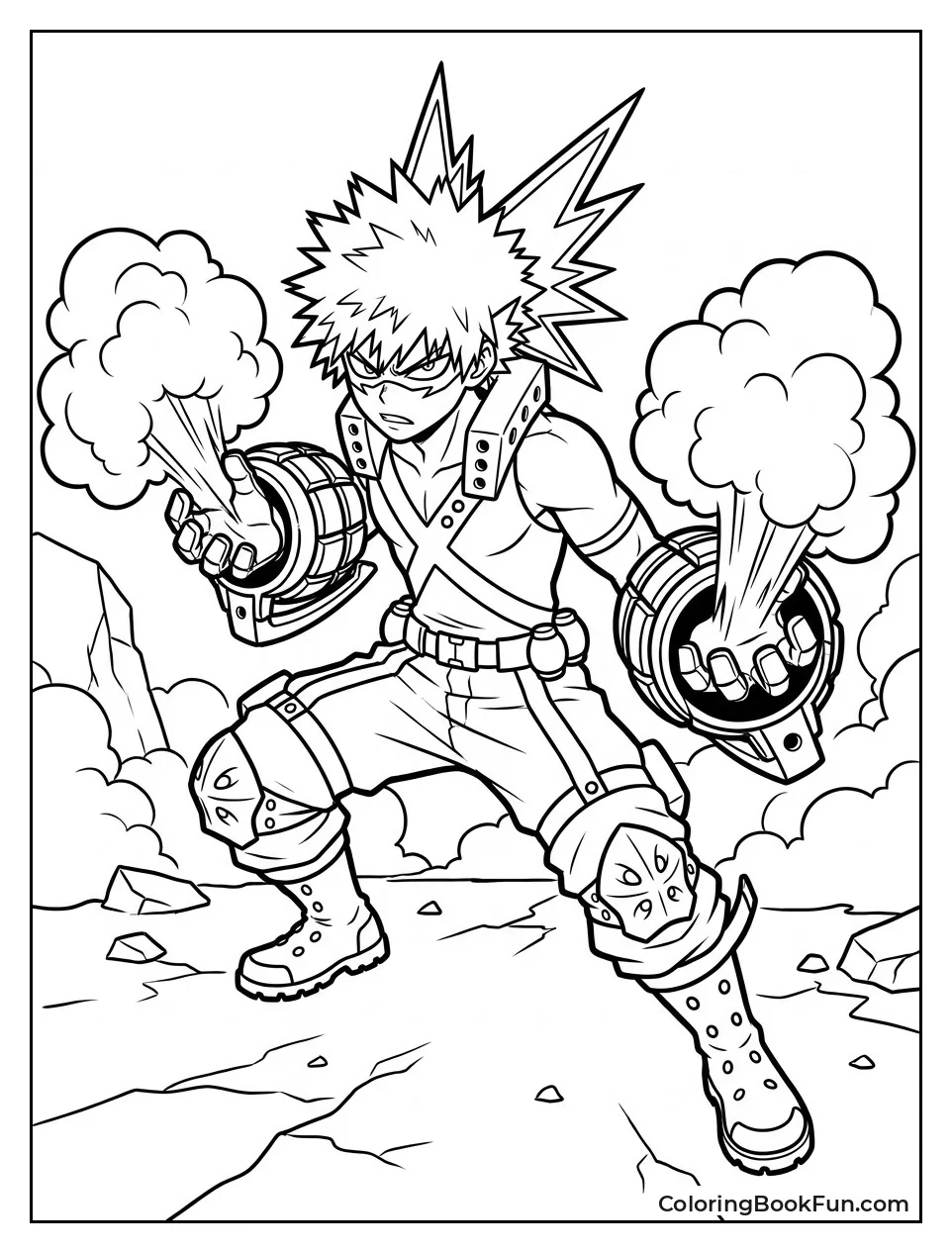 Bakugo Blasting Explosions in Battle
