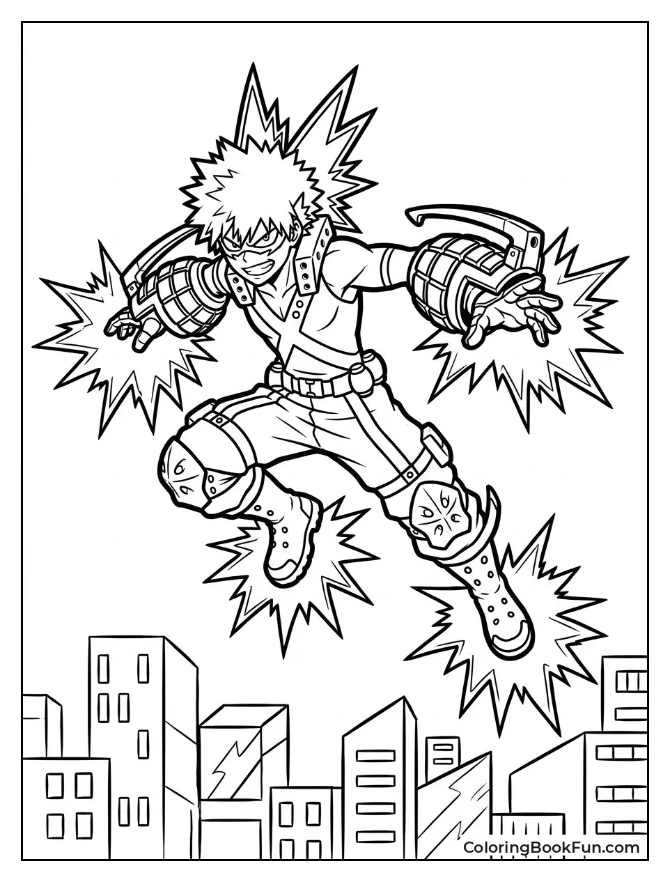 Bakugo Leaping Through City Streets