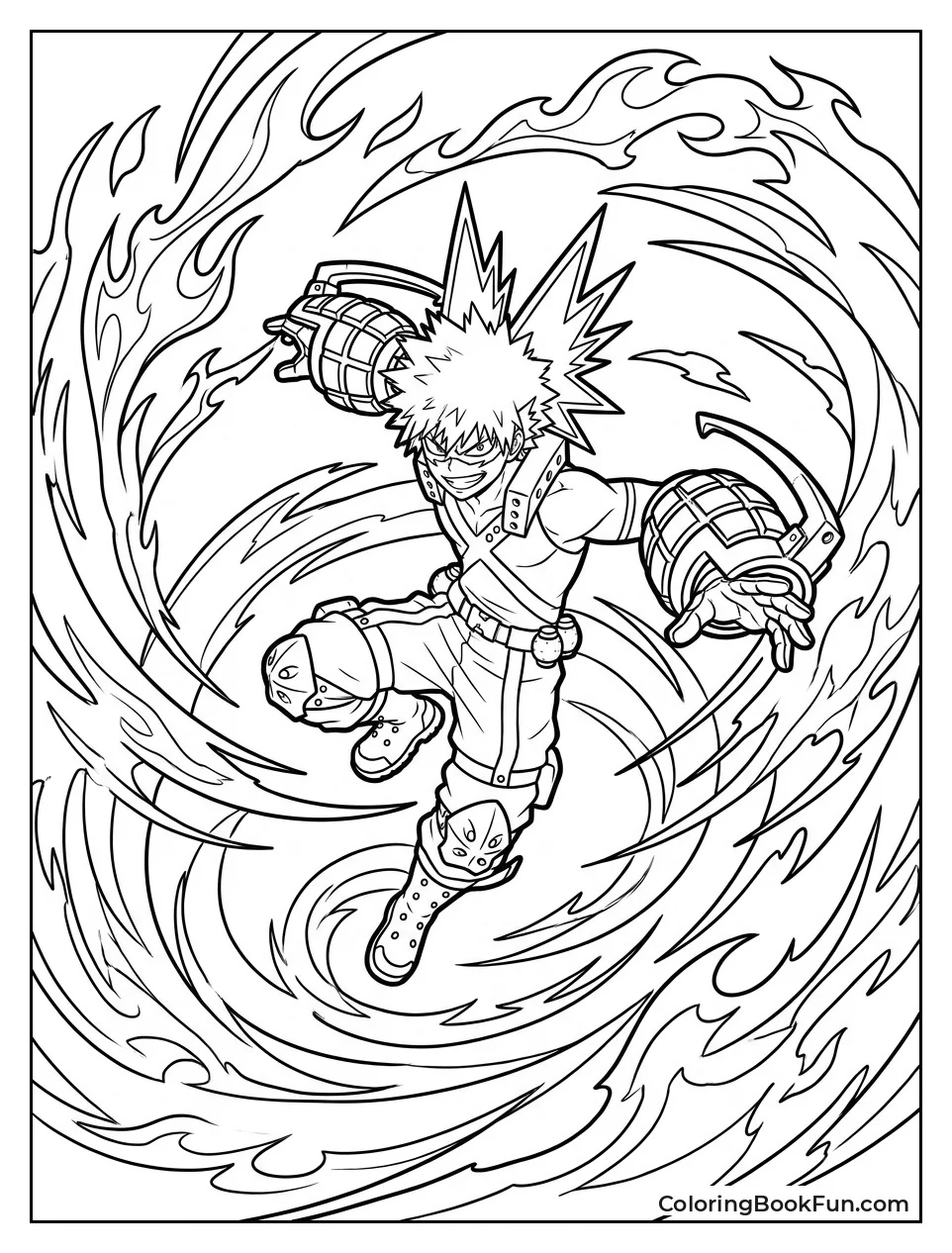Bakugo Spinning in a Fiery Vortex