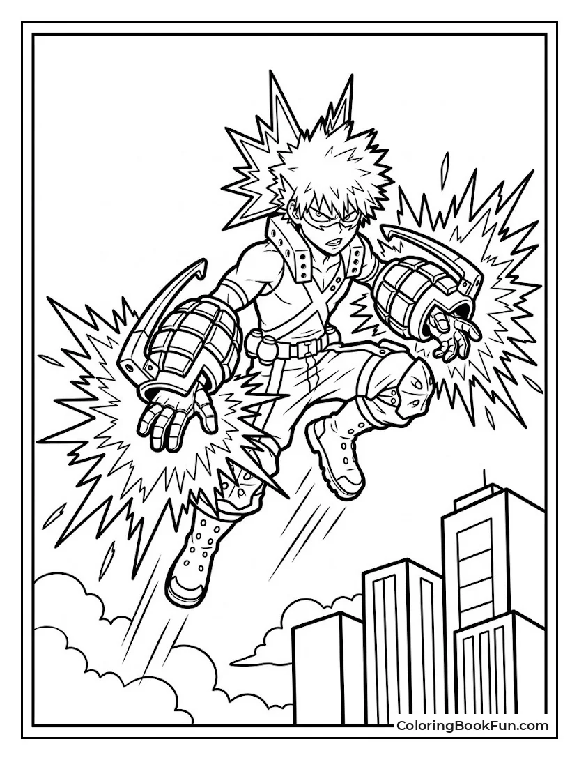 Bakugo Soaring High Above the City
