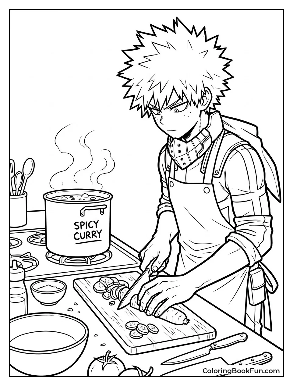 Bakugo Cooking Spicy Curry in the Kitchen