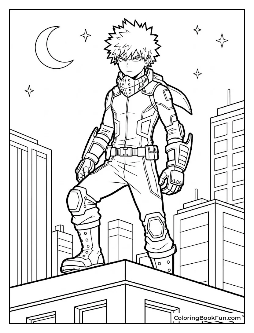 Bakugo Standing on a Dark Rooftop