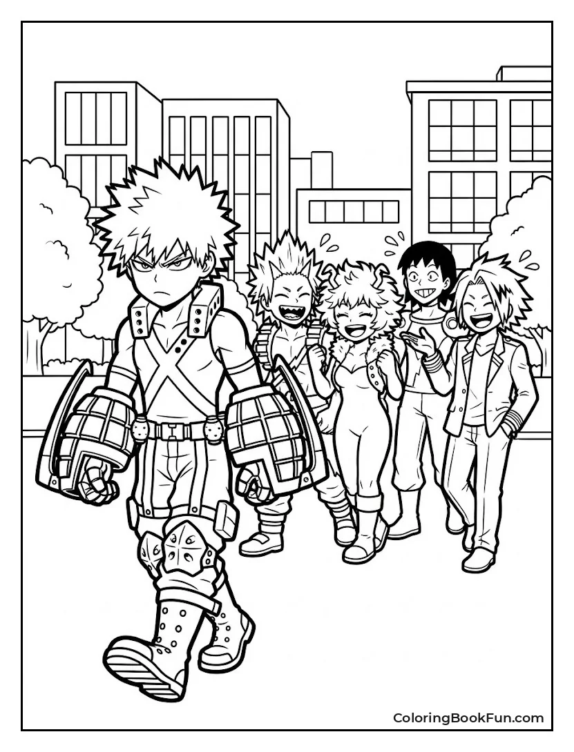 Bakugo Walking Ahead of His Squad