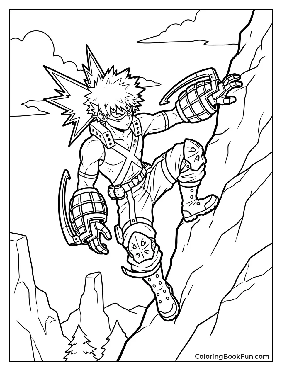 Bakugo Climbing a Steep Cliff
