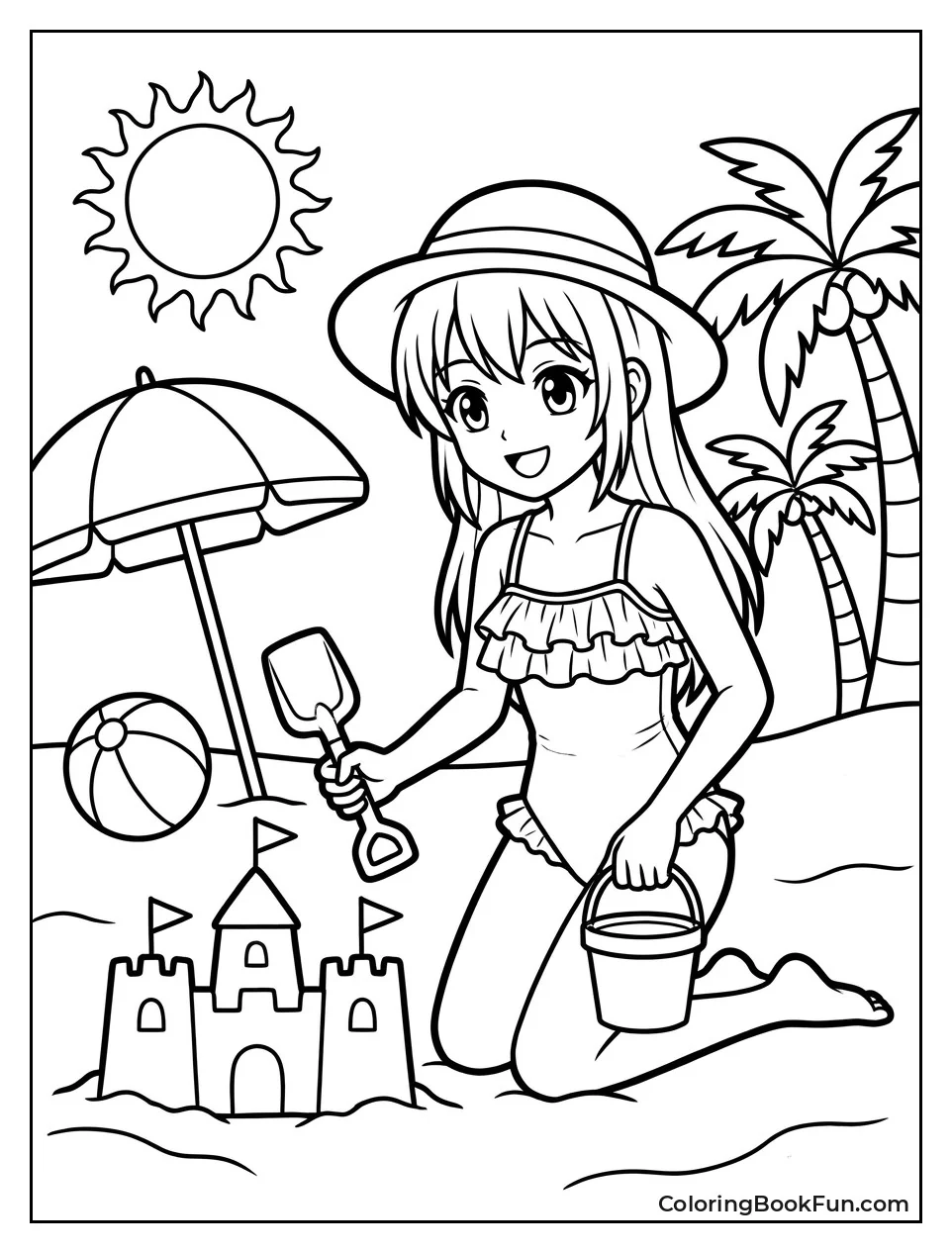 Girl Building Sandcastle at Beach