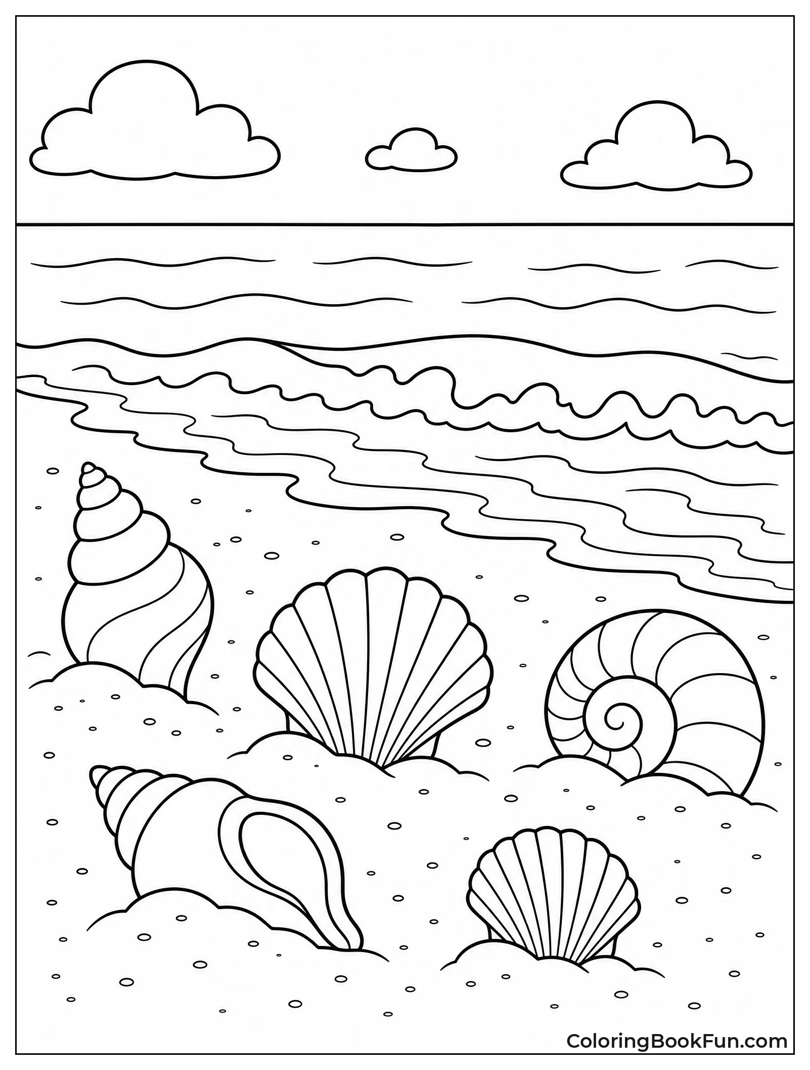 Beach with Shells and Gentle Waves