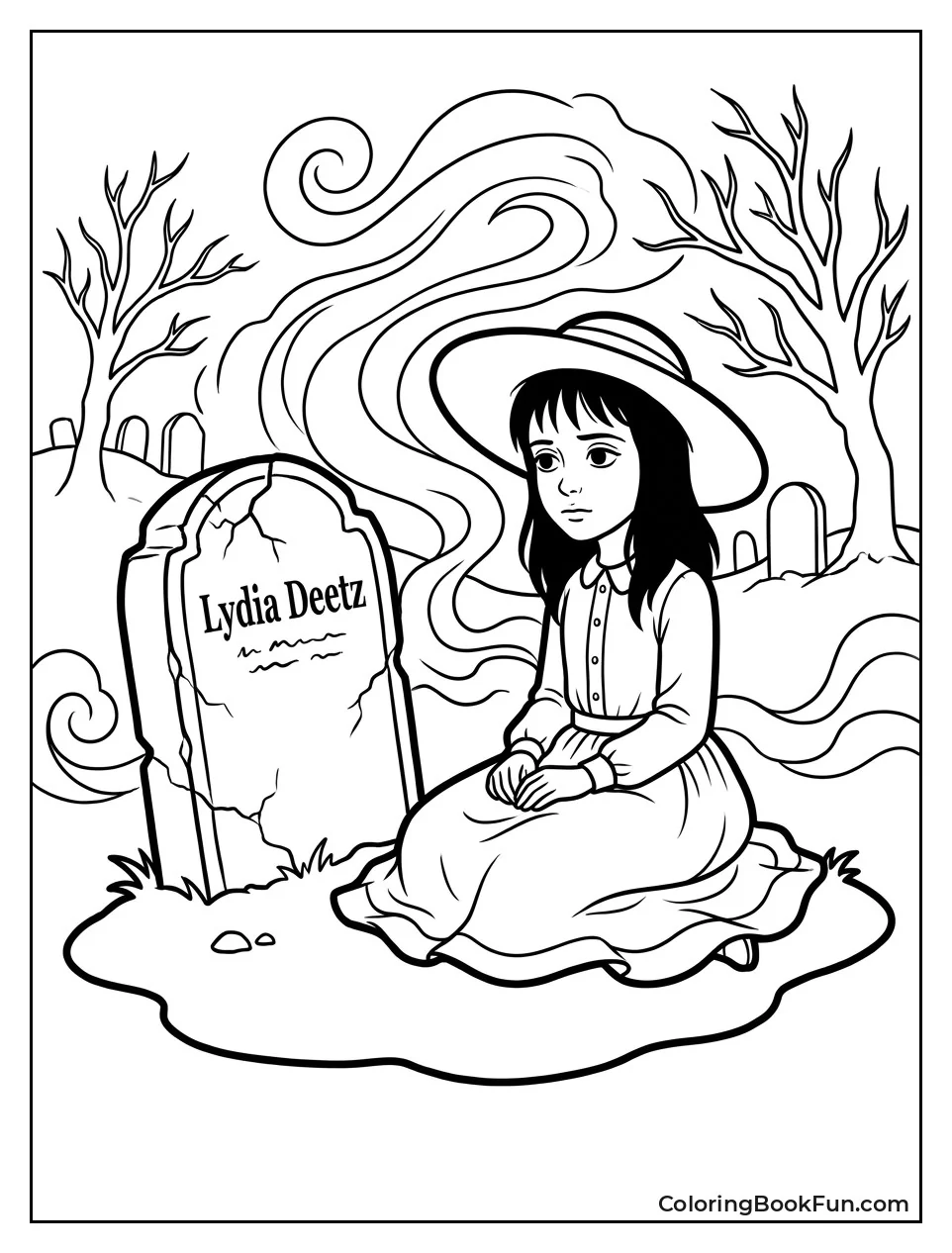 Lydia Sitting by Foggy Tombstone