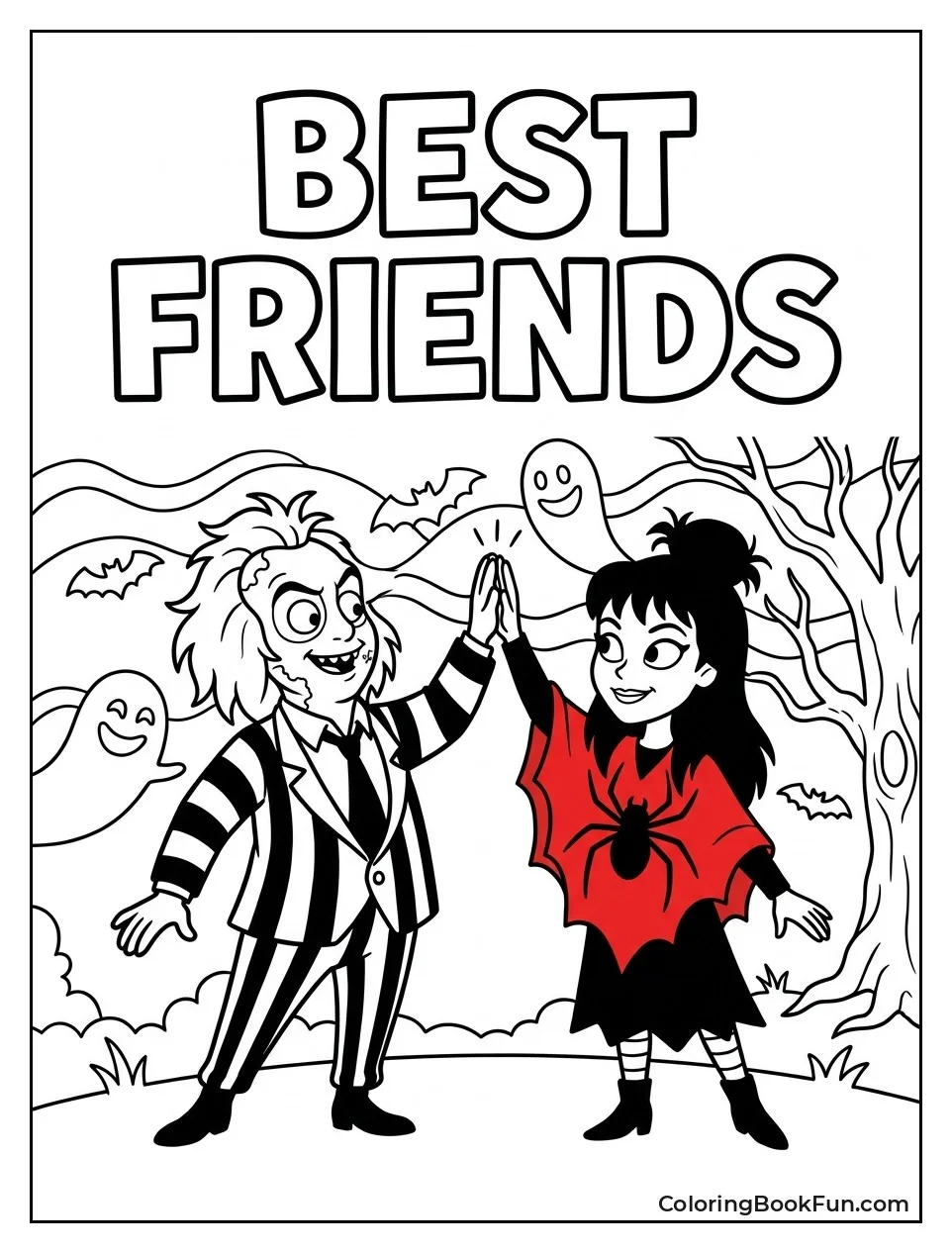 Beetlejuice and Lydia High Fiving