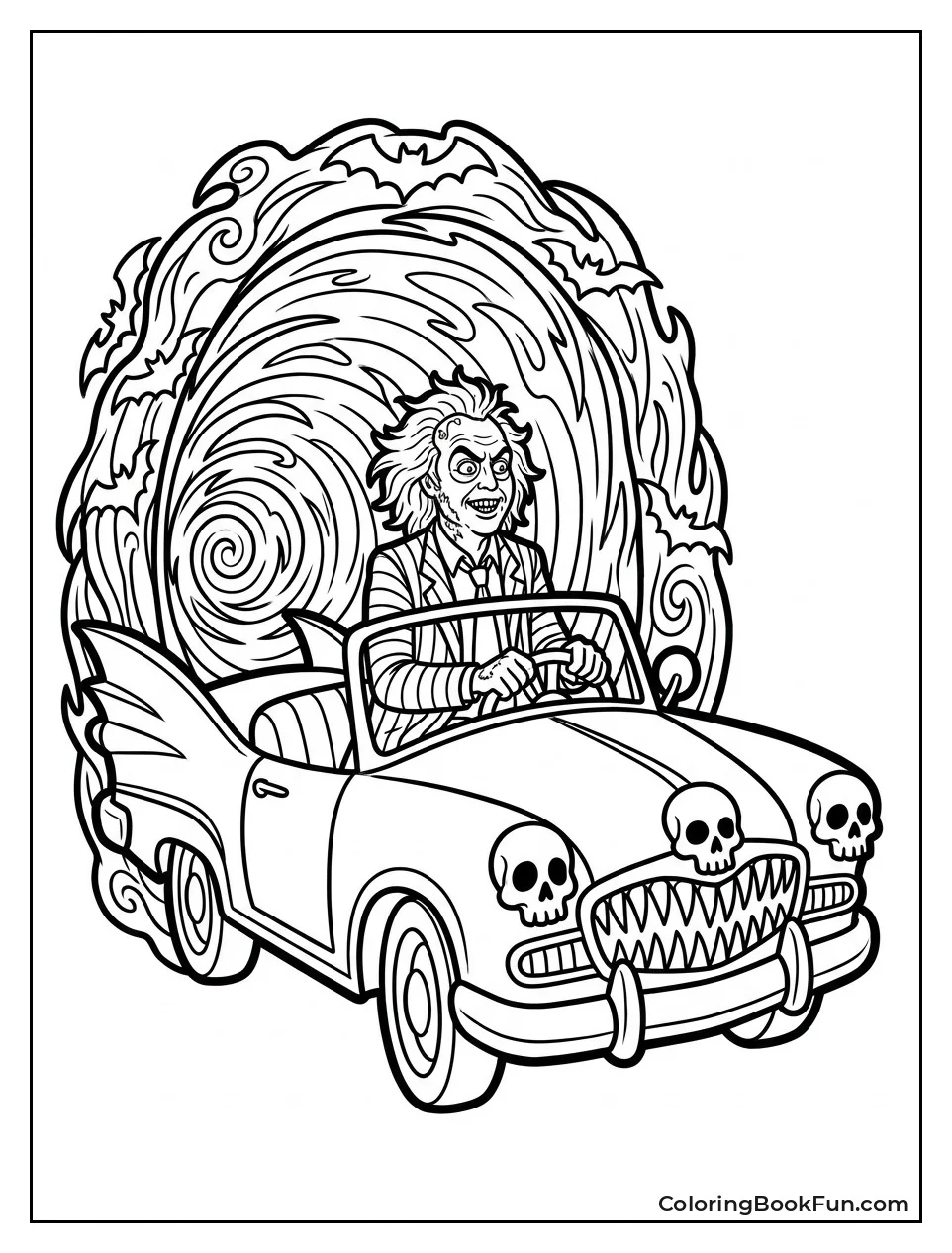 Beetlejuice Driving Through Swirling Portal