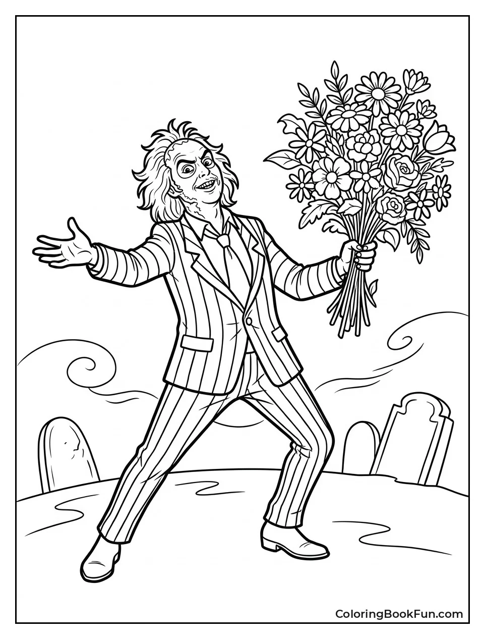 Beetlejuice Holding Big Flower Bouquet
