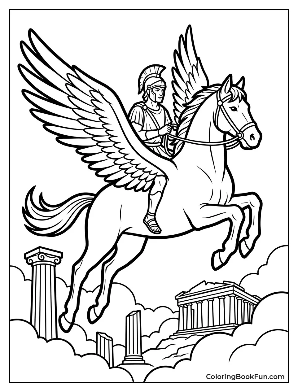 Bellerophon Riding Pegasus Over Ruins