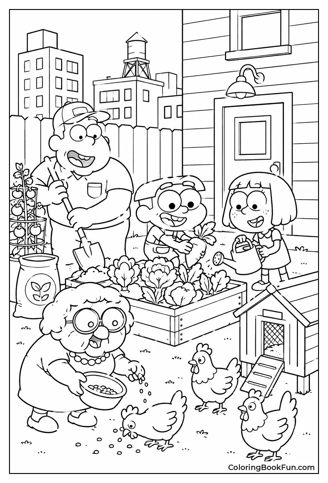 Family Working on Urban Farm
