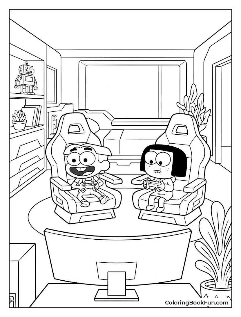 Friends in Futuristic Bedroom