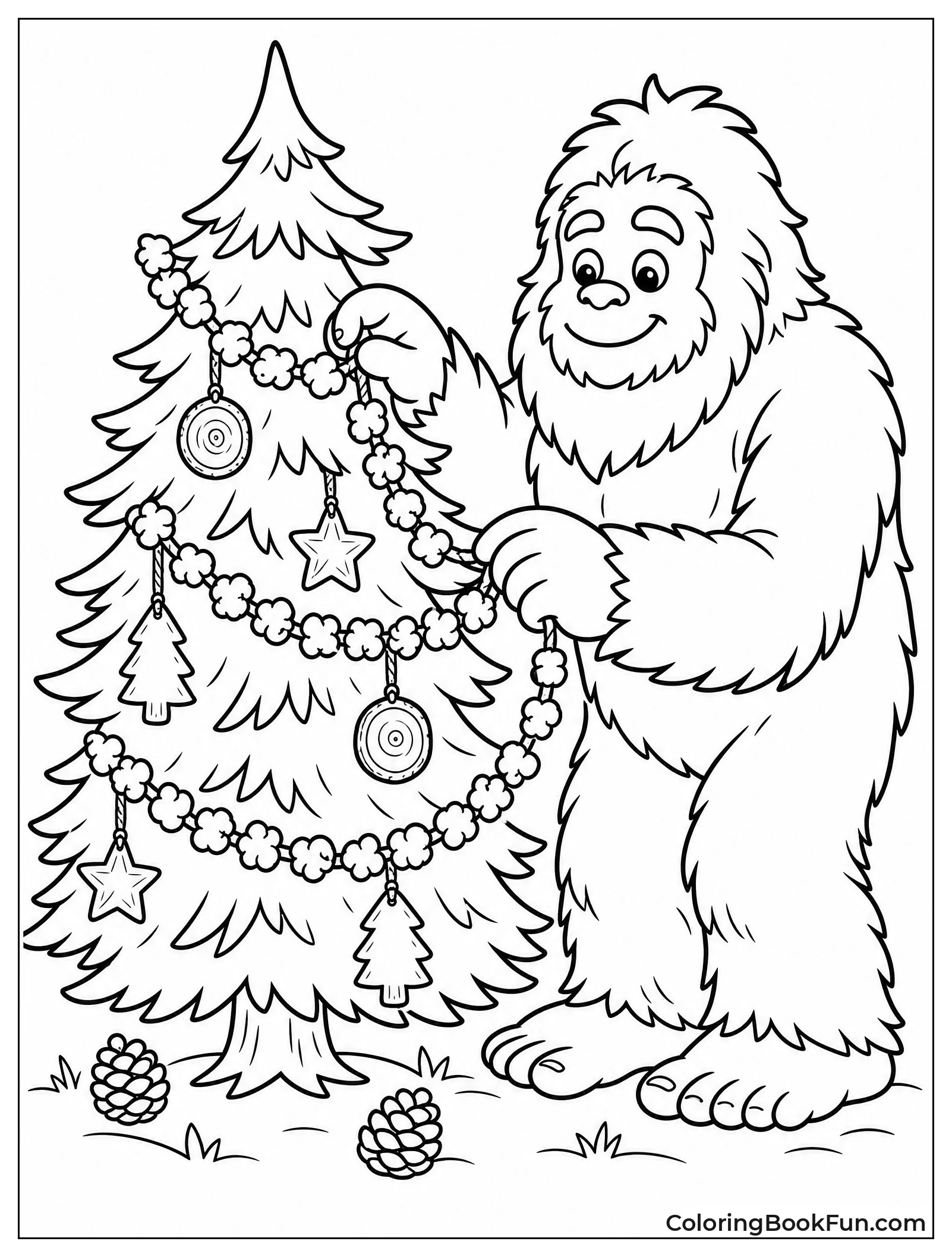 Bigfoot Decorating a Christmas Tree