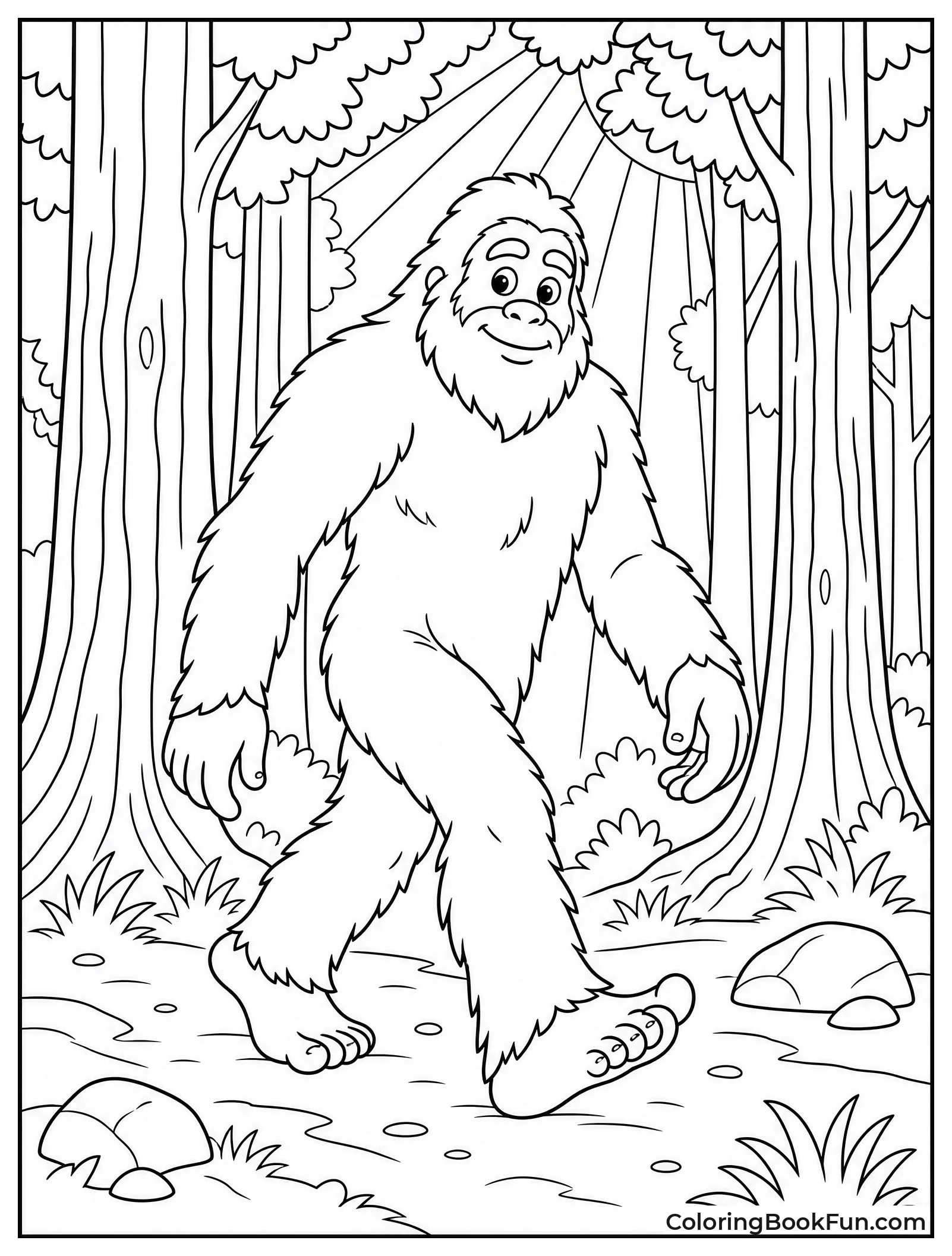 Bigfoot Walking Through Dense Woods