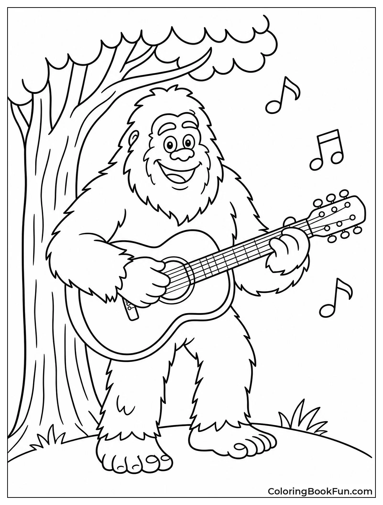 Bigfoot Playing Guitar Under a Tree