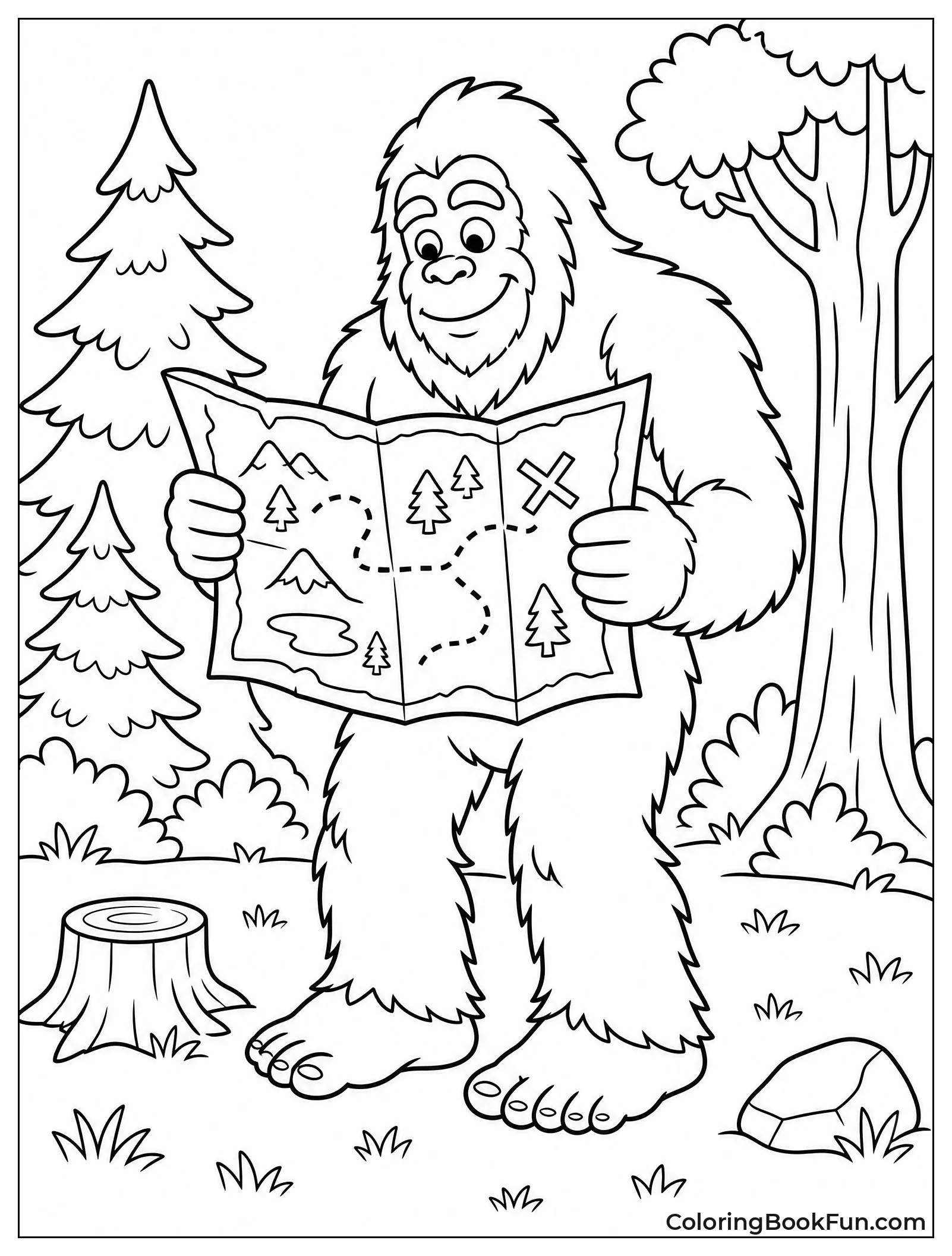 Bigfoot Reading a Treasure Map