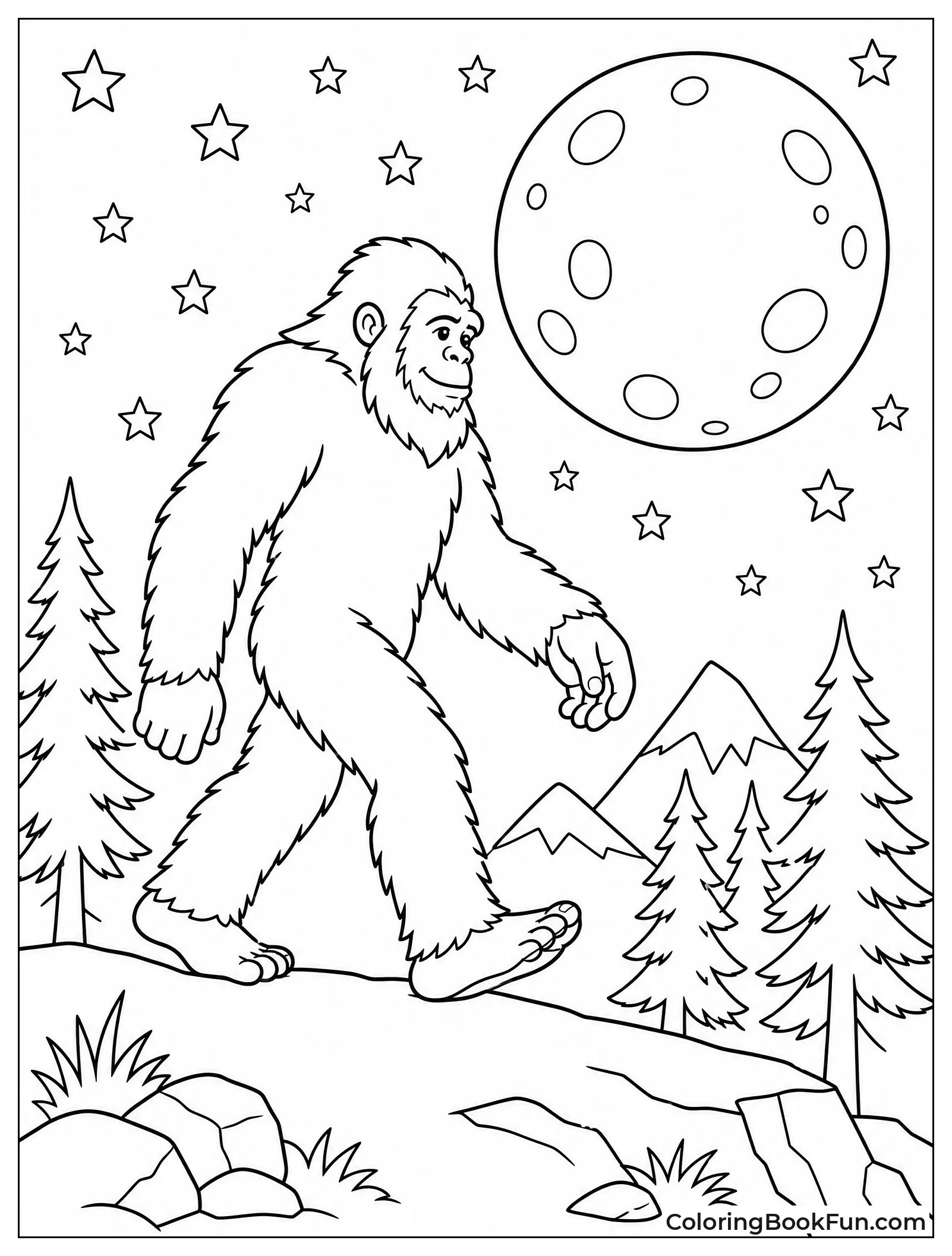 Bigfoot Walking Under Full Moon