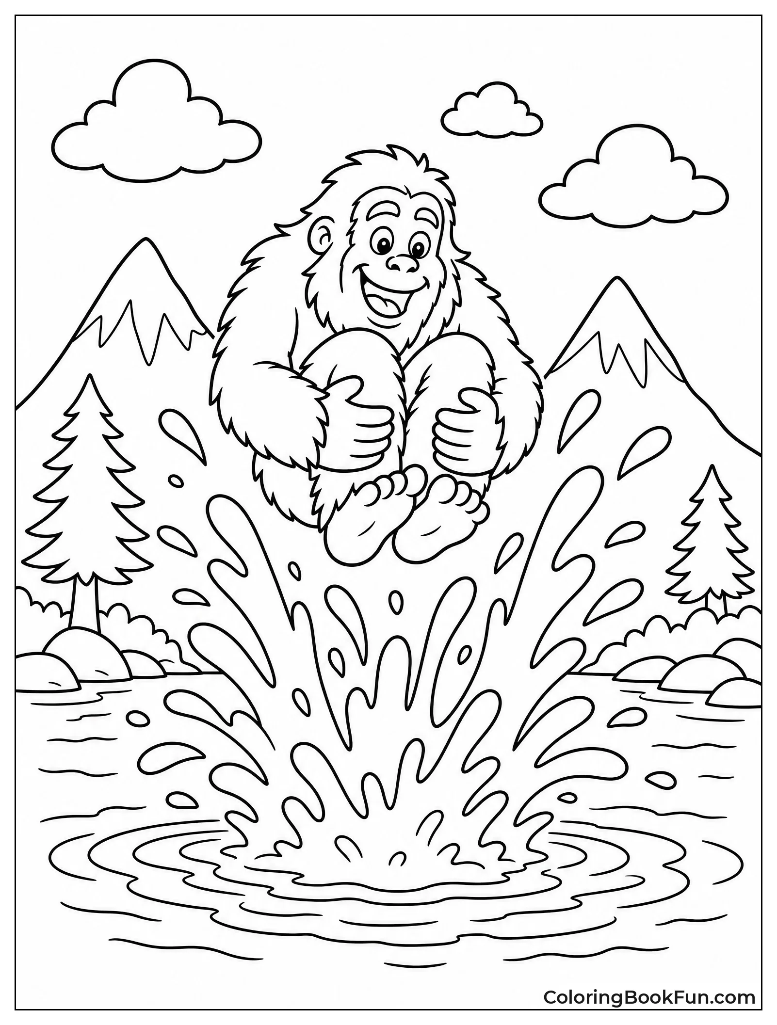 Bigfoot Doing a Cannonball into Lake
