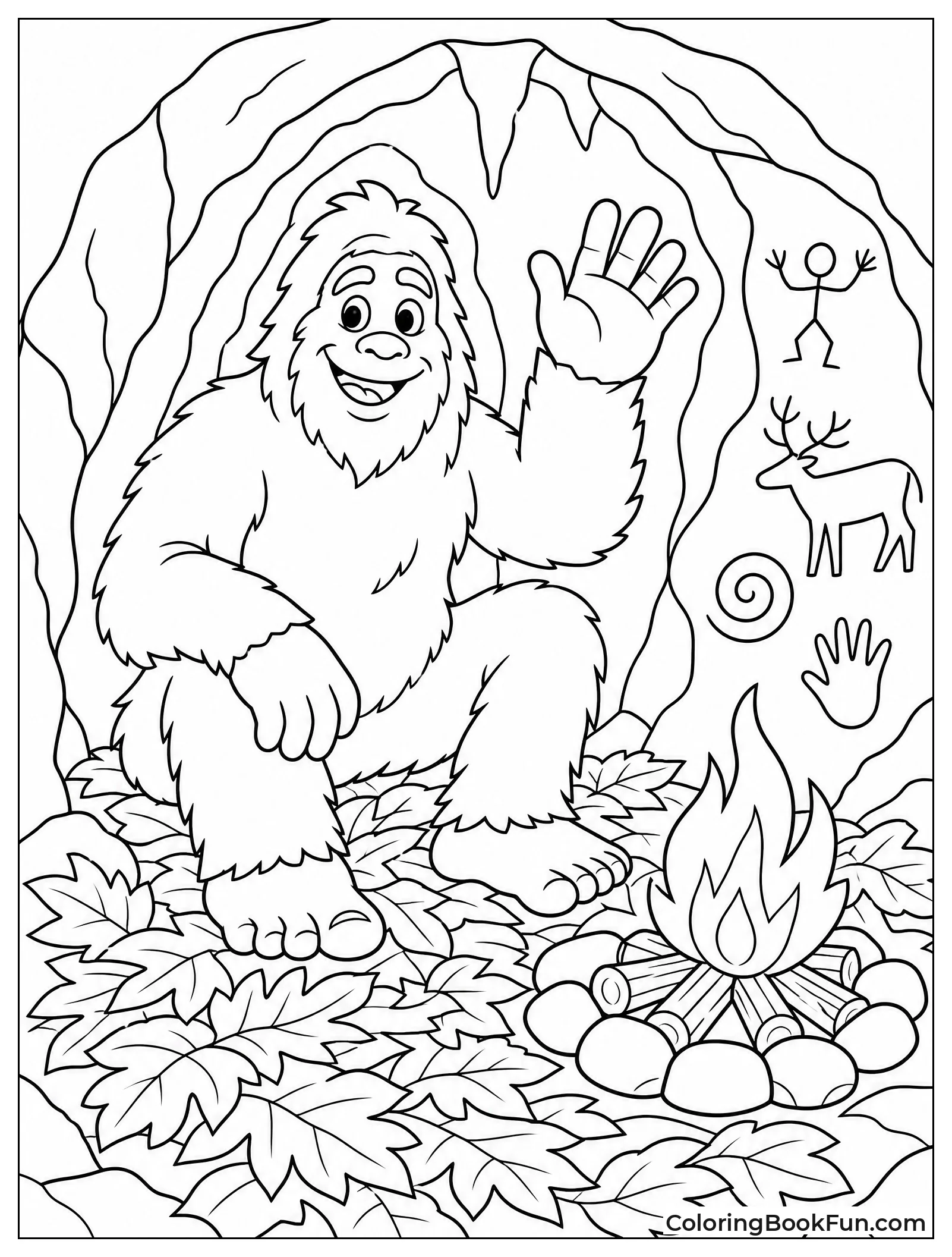 Bigfoot in Cozy Cave with Fire