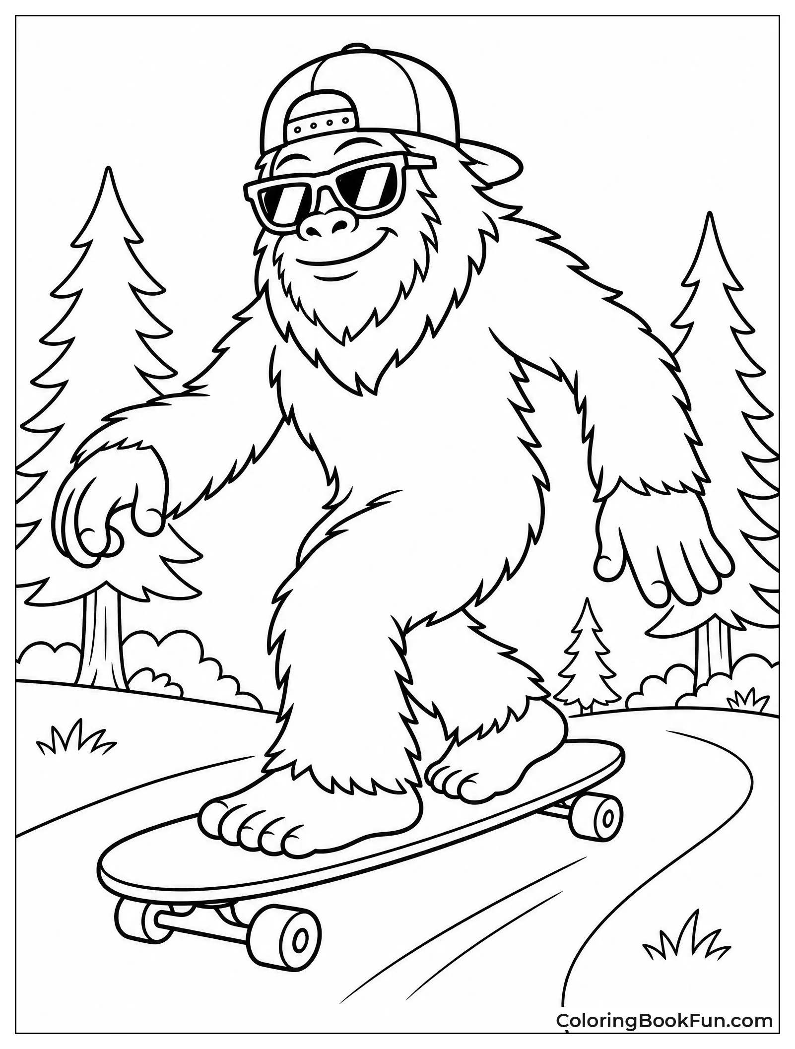 Bigfoot Riding a Skateboard with Sunglasses