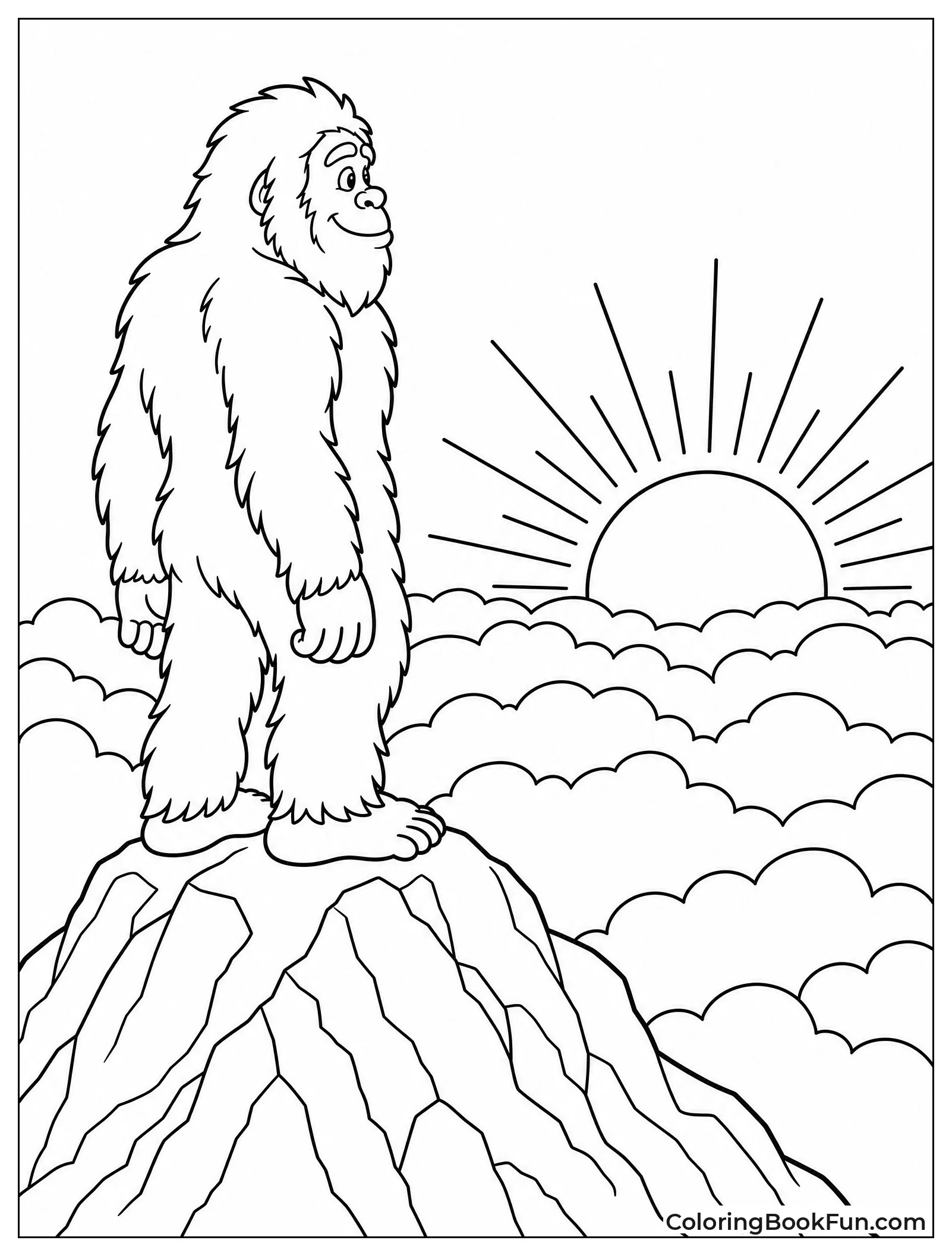 Bigfoot Watching Sunrise from Mountain Peak