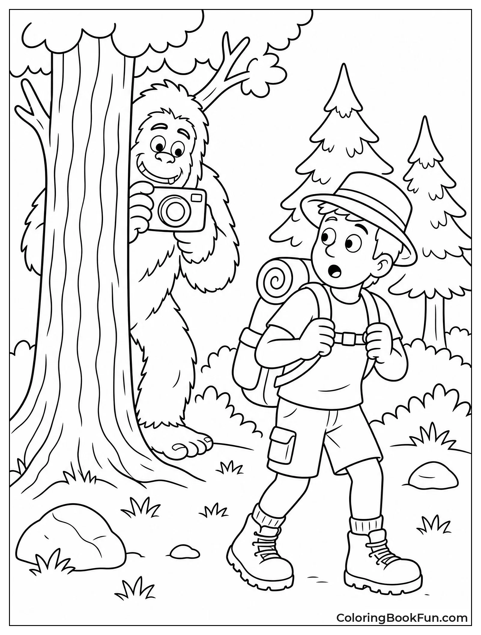 Bigfoot Taking a Photo of Hiker