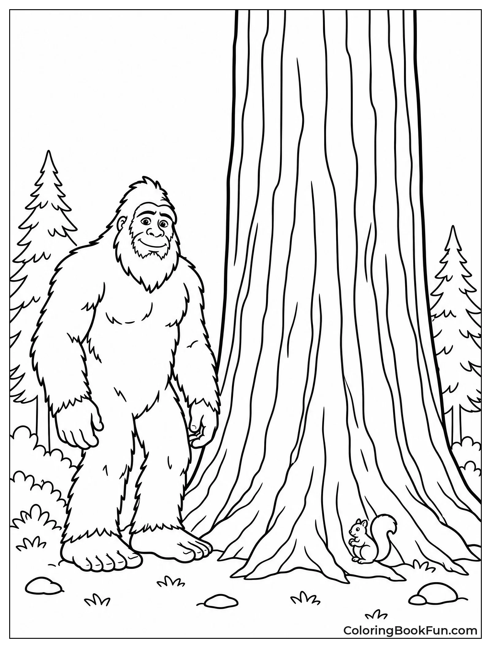 Bigfoot Next to Giant Redwood Tree