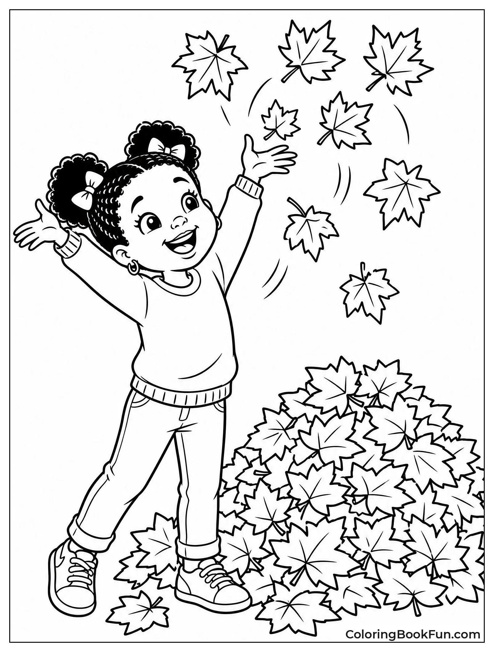 Girl Playing with Autumn Leaves