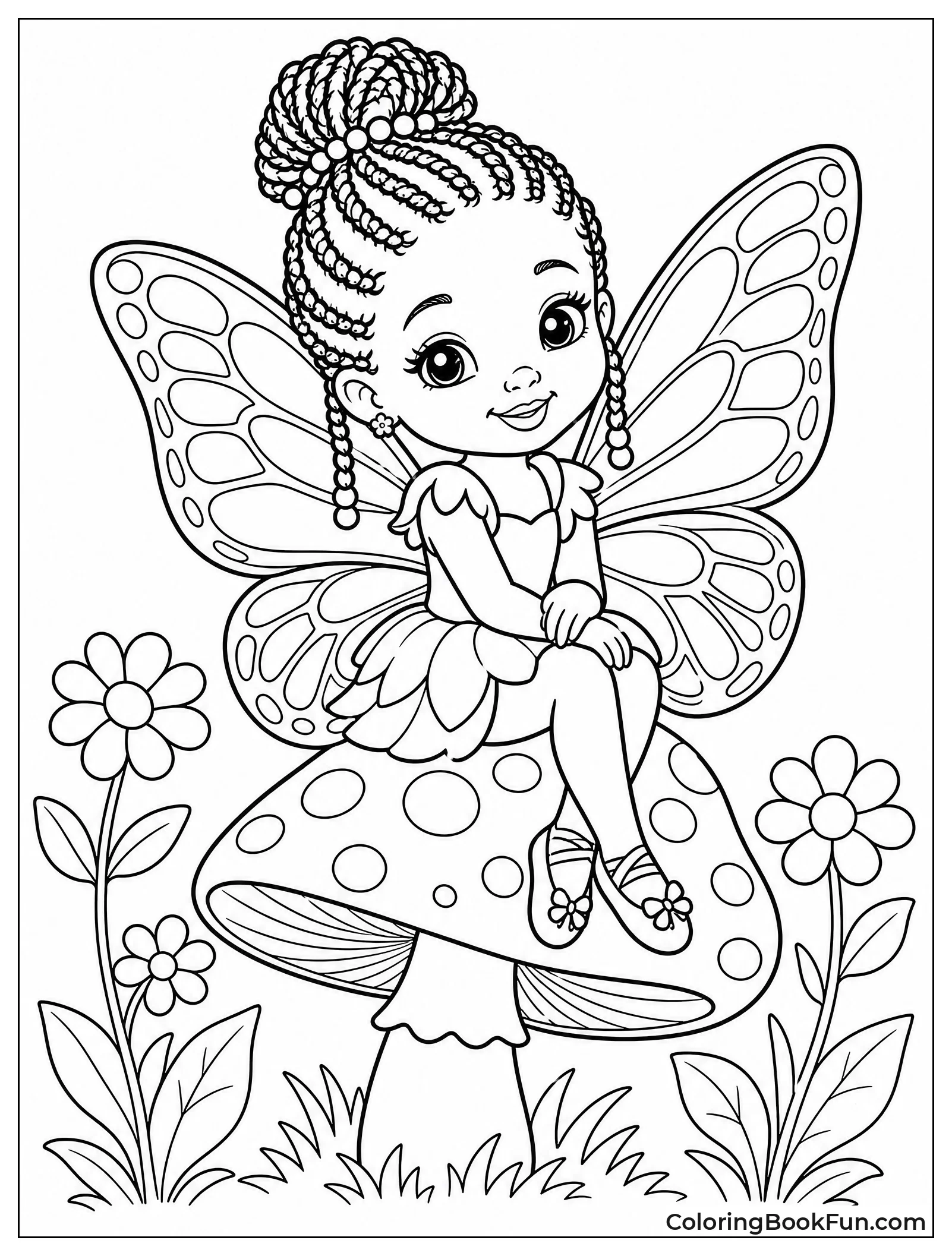 Fairy Girl Sitting on Mushroom
